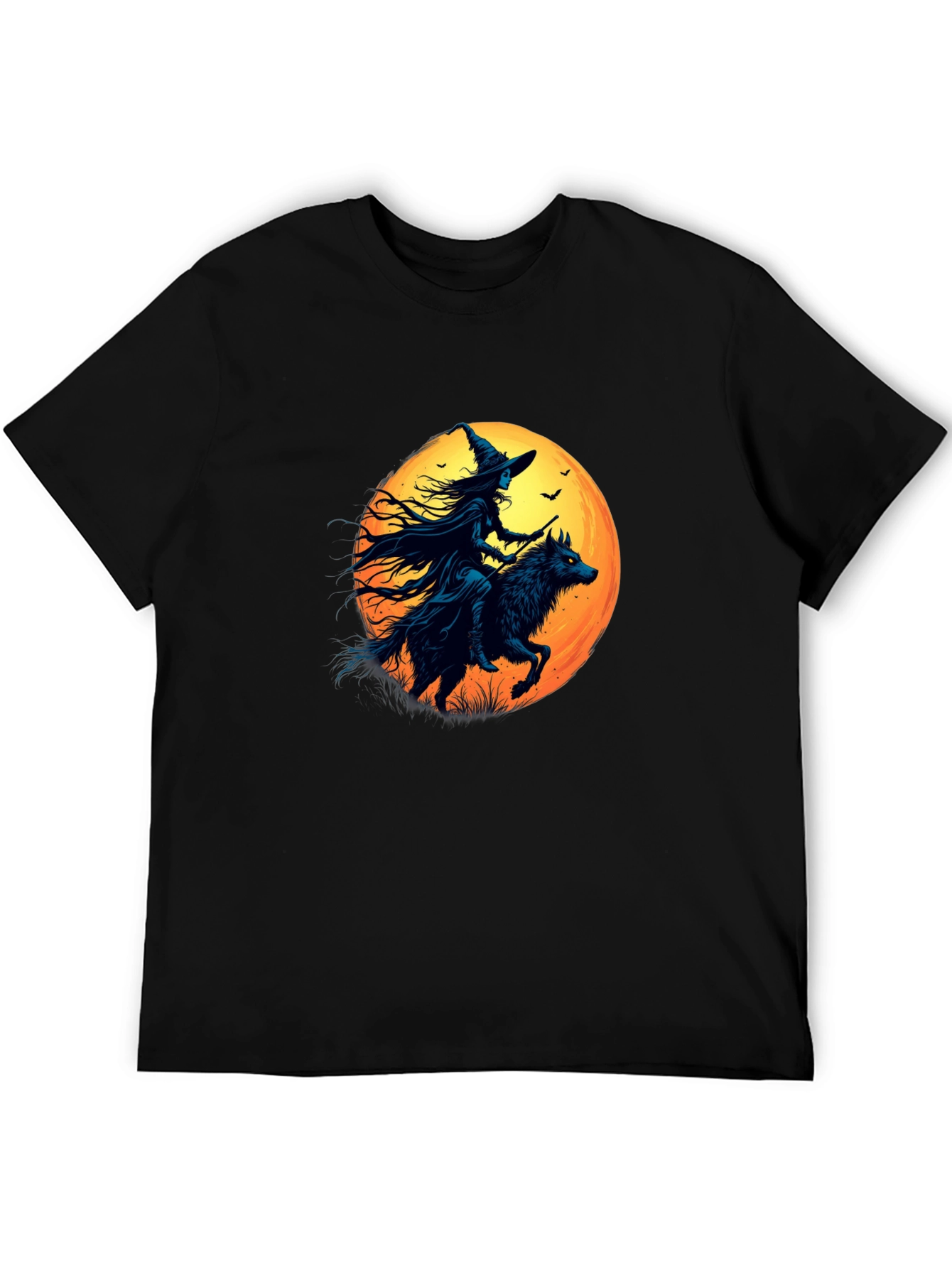 Witch Riding Wolf Graphic Tee - Spooky Halloween Shirt