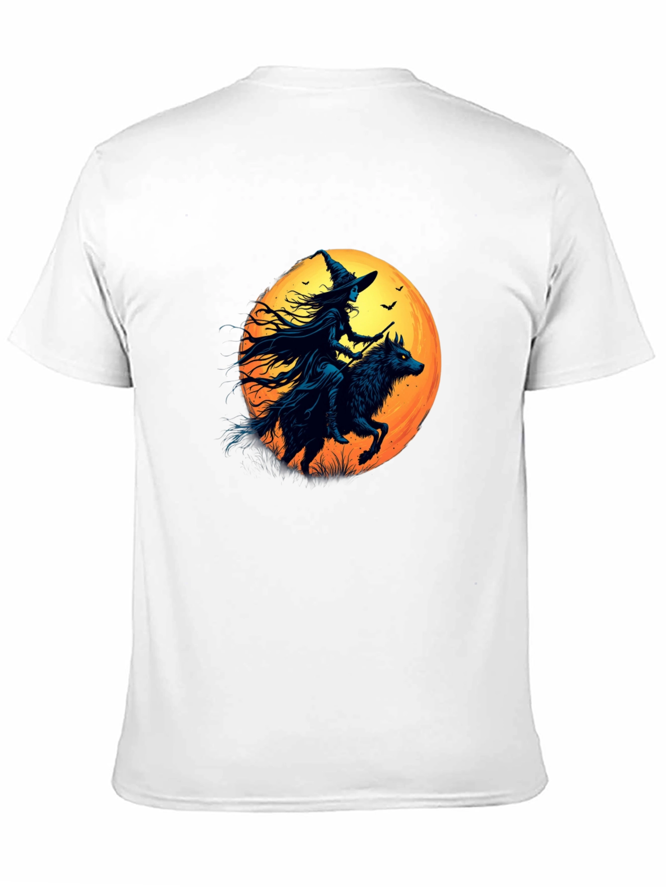 Witch Riding Wolf Graphic Tee - Spooky Halloween Shirt