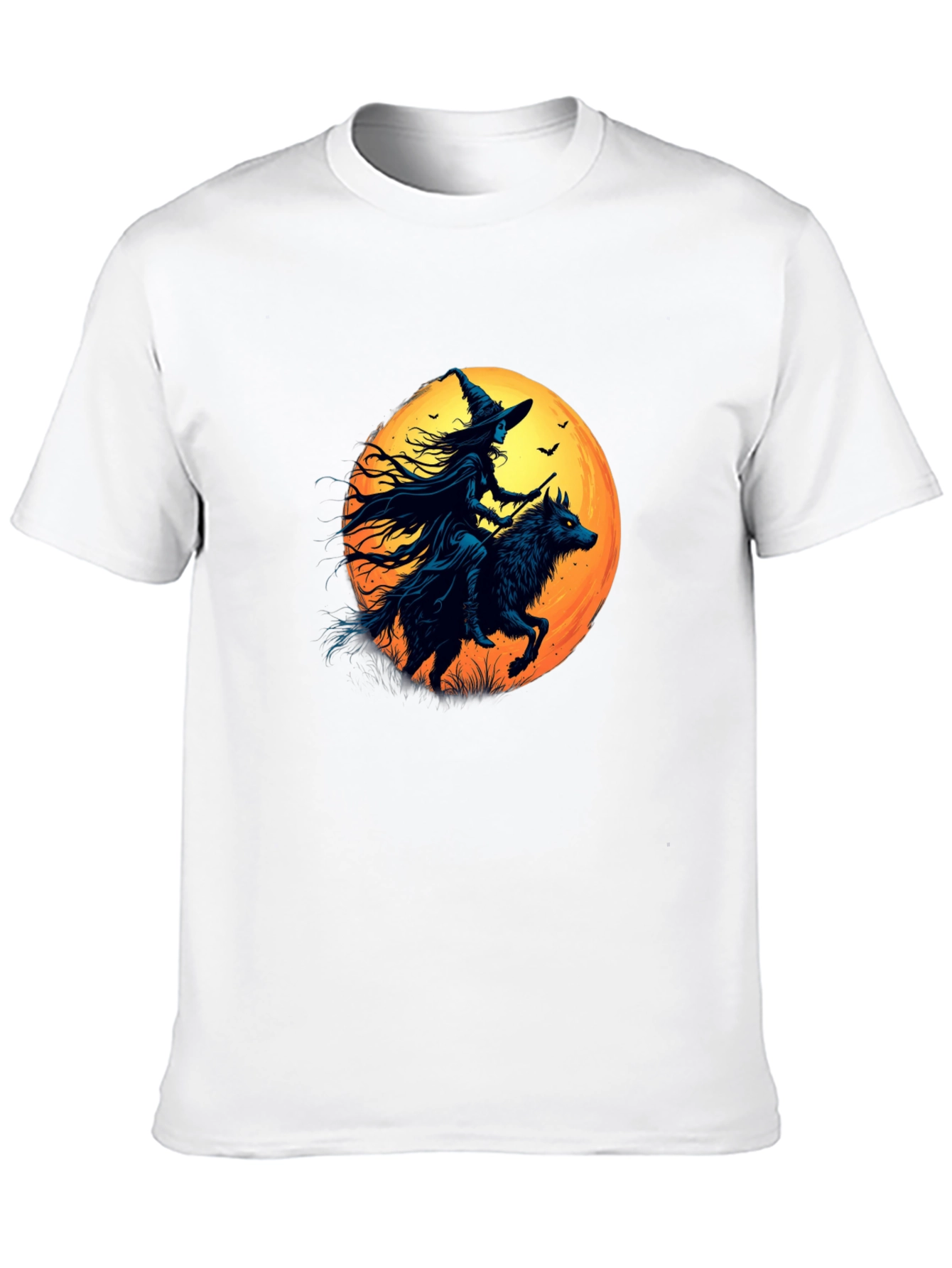 Witch Riding Wolf Graphic Tee - Spooky Halloween Shirt