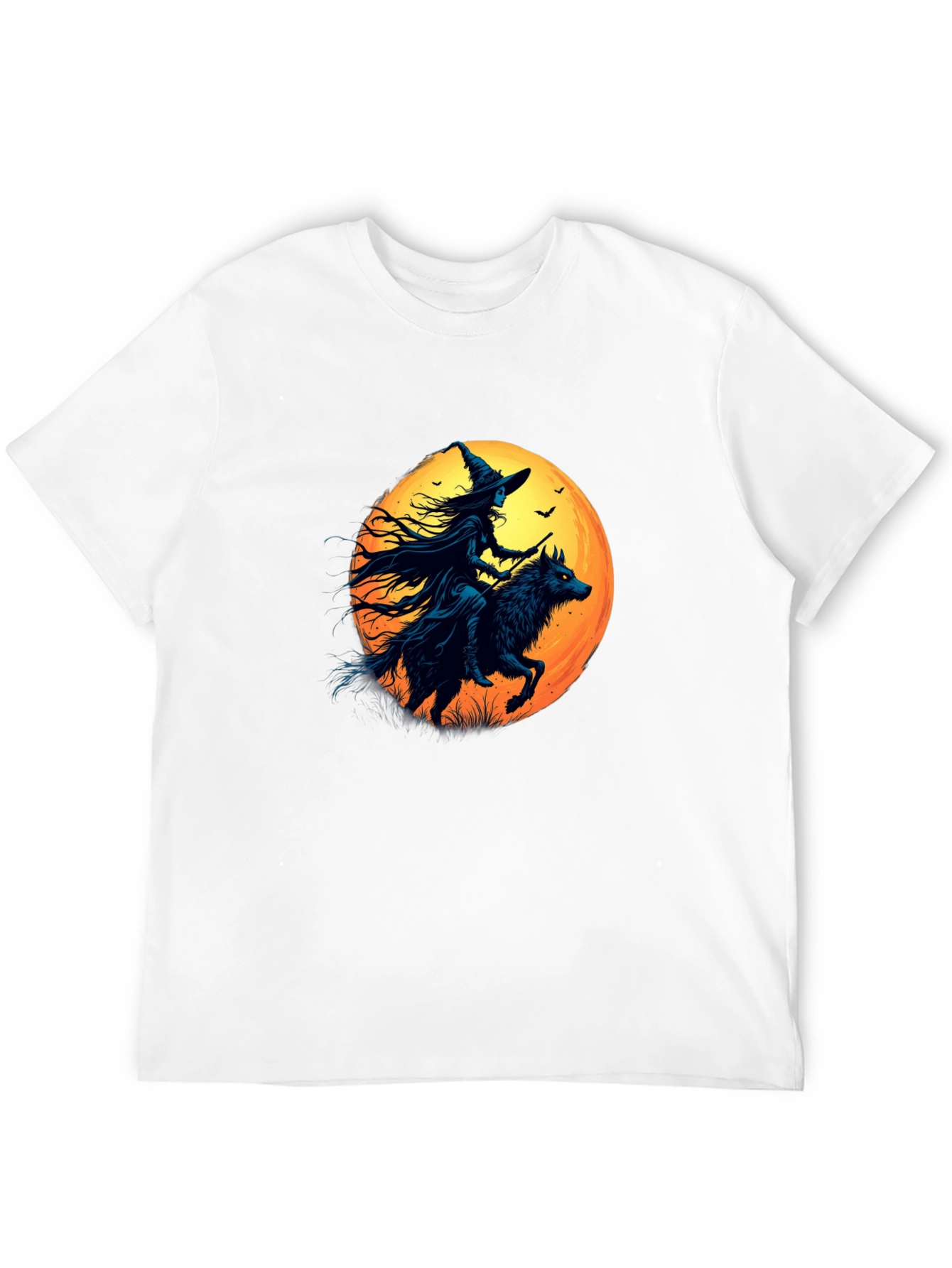 Witch Riding Wolf Graphic Tee - Spooky Halloween Shirt