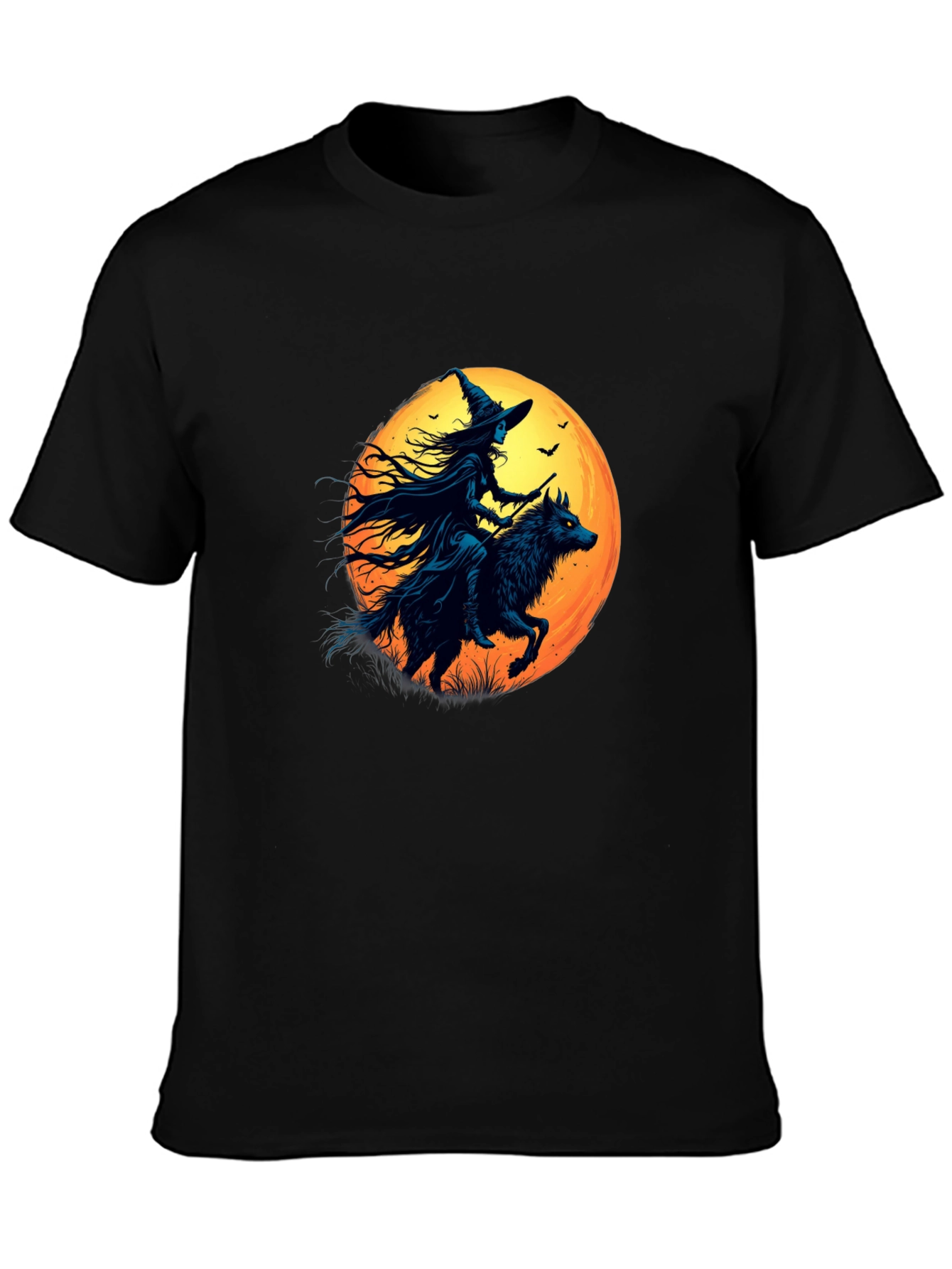 Witch Riding Wolf Graphic Tee - Spooky Halloween Shirt