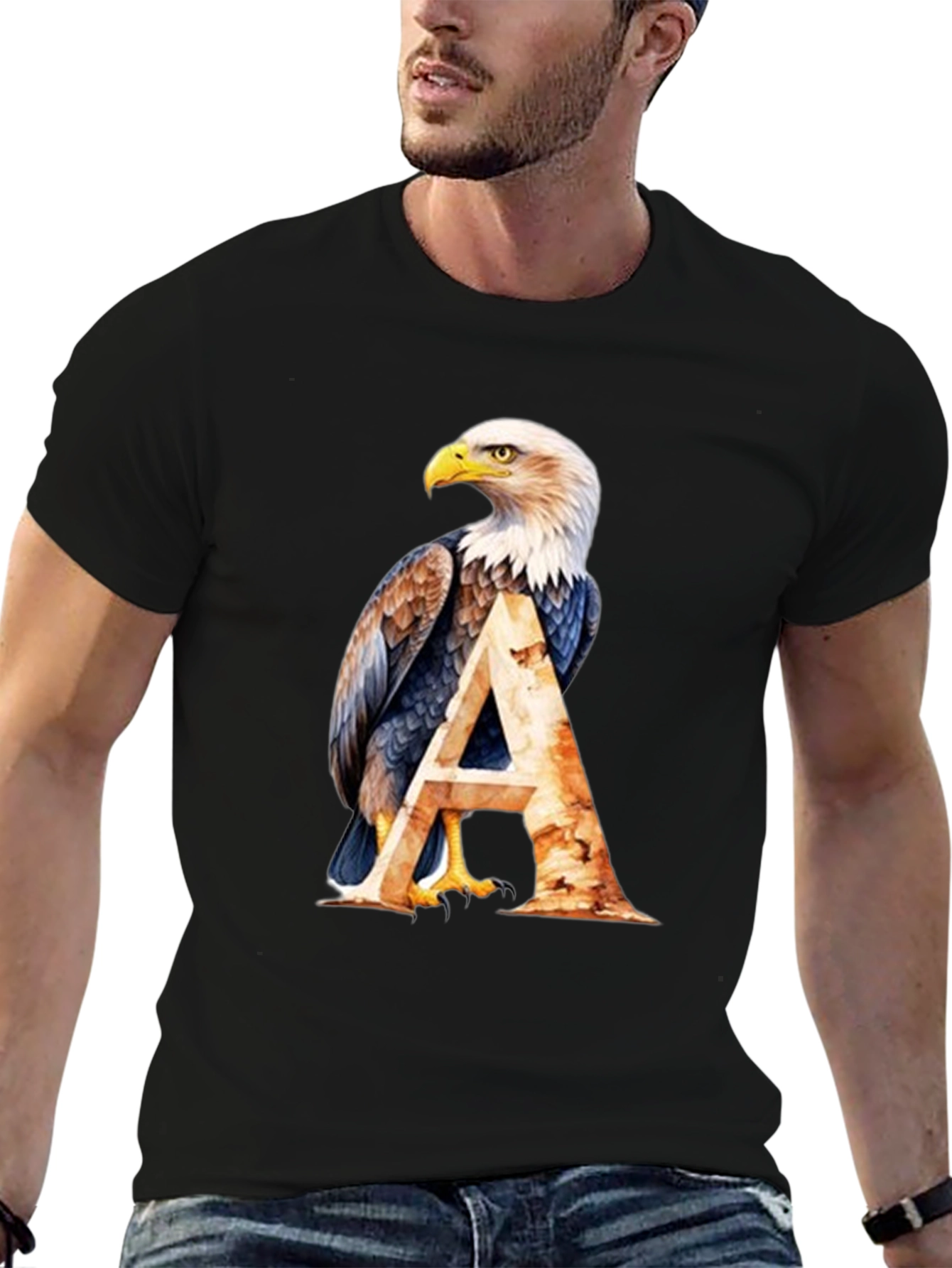 Eagle A Graphic Print Black T-Shirt