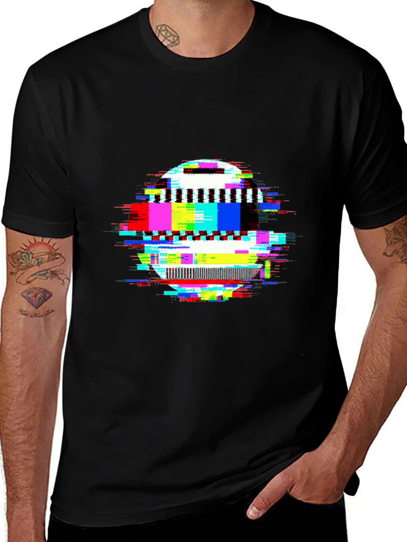 Glitch Art Black T-Shirt - Unique Graphic Tee