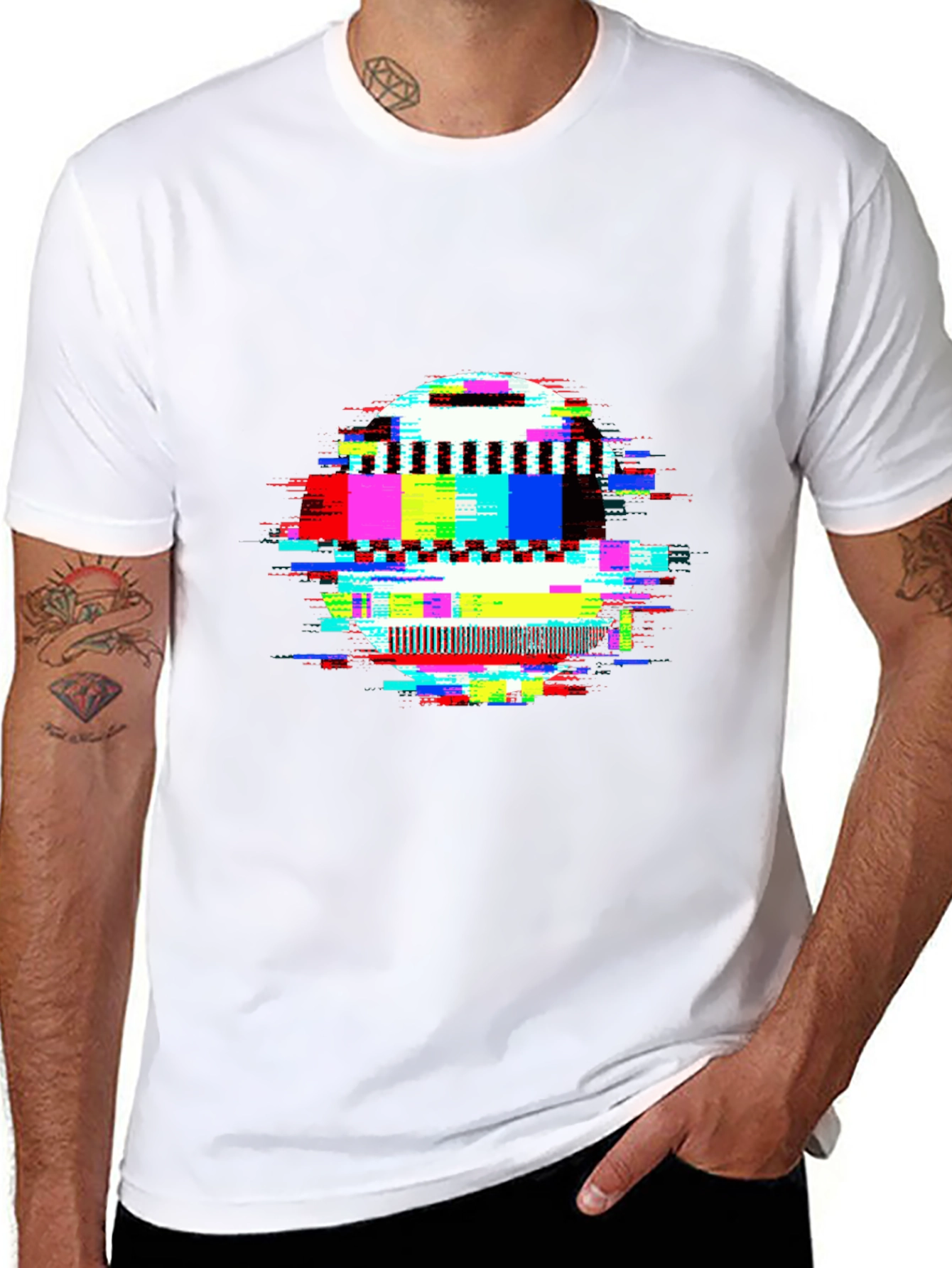 Glitch Art Black T-Shirt - Unique Graphic Tee