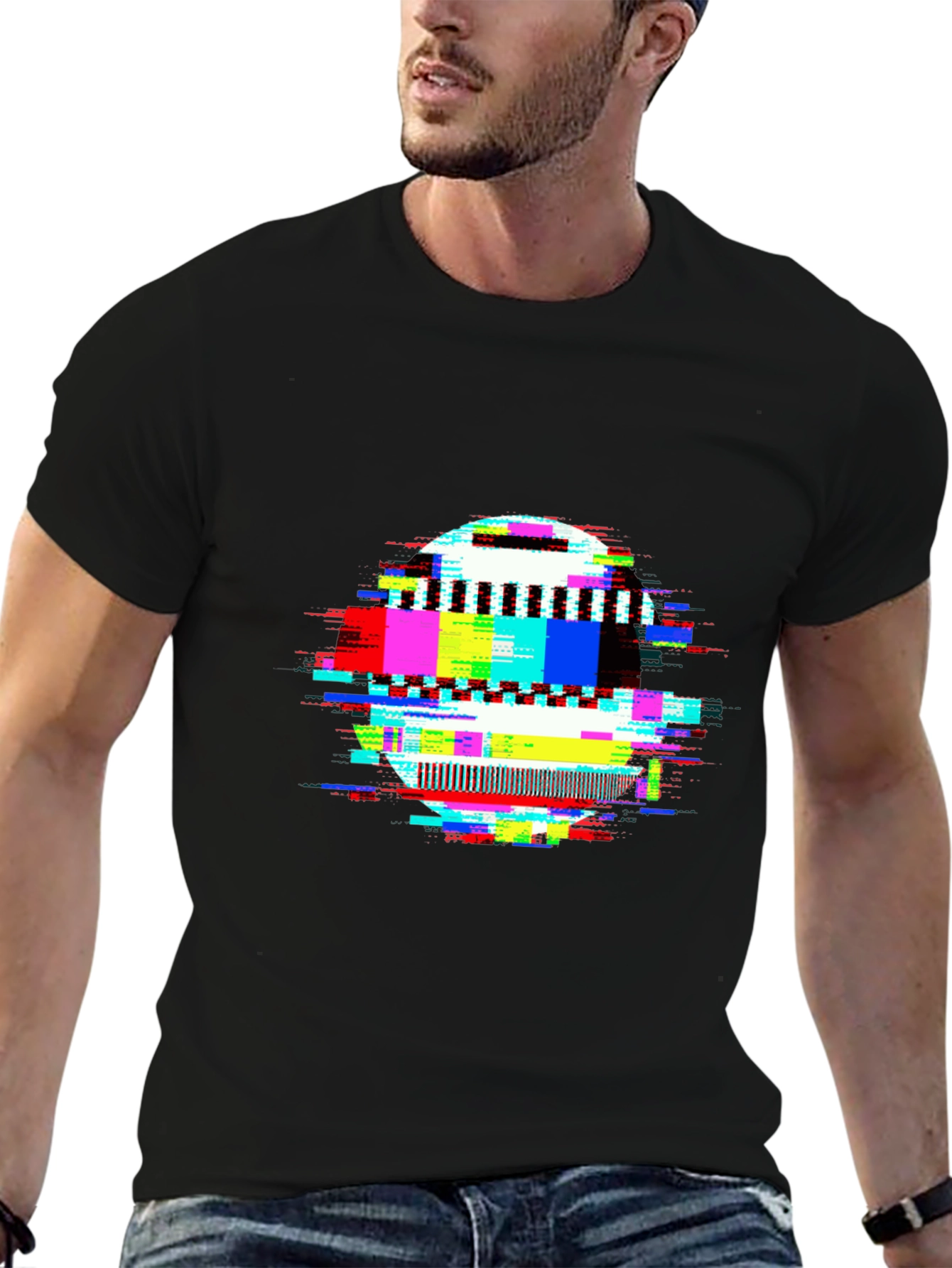 Glitch Art Black T-Shirt - Unique Graphic Tee