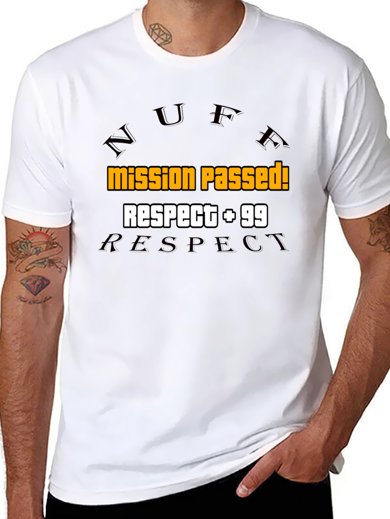 Mission Passed! Respect +99 Black Graphic Tee