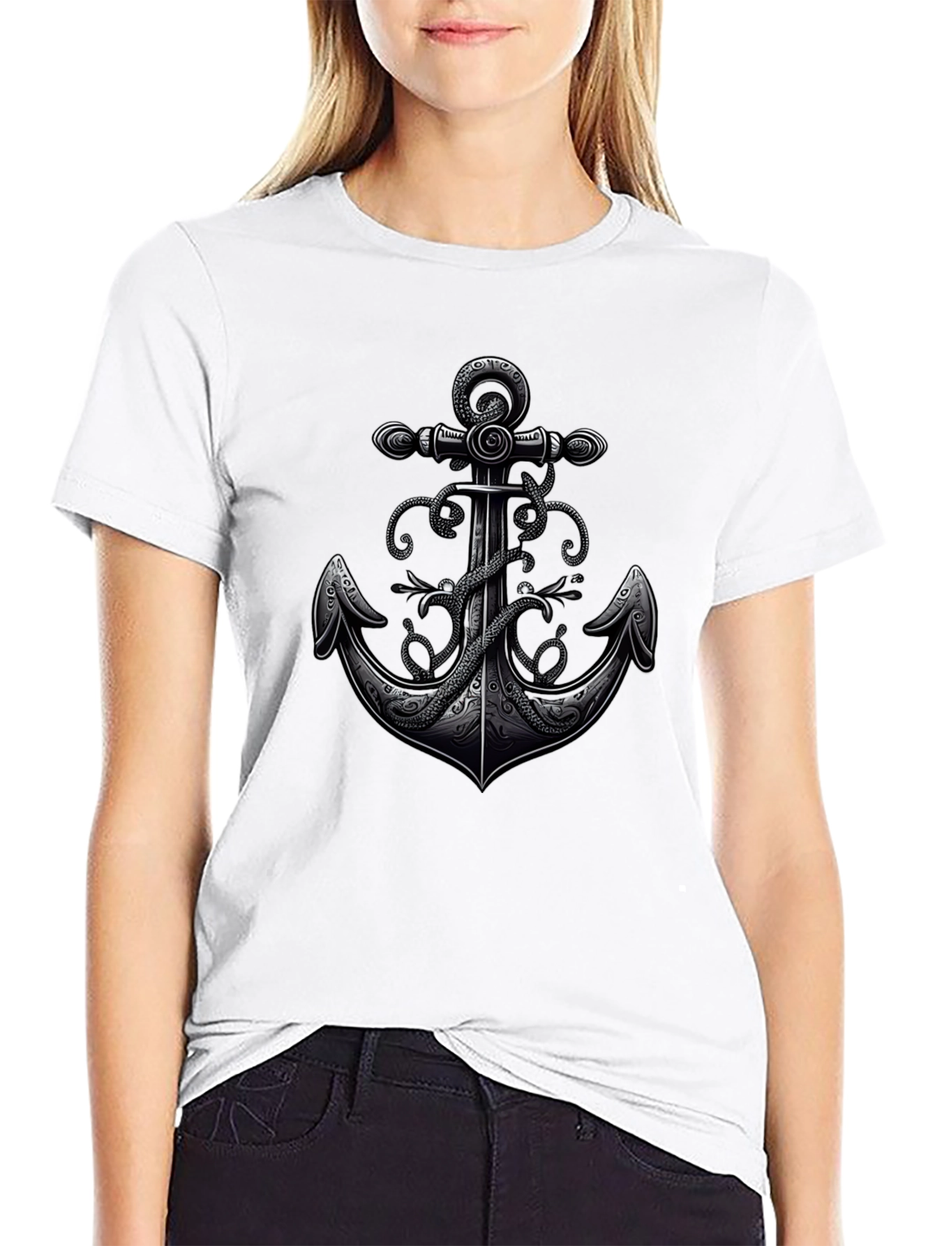 Anchor & Octopus Graphic Tee - Black Cotton