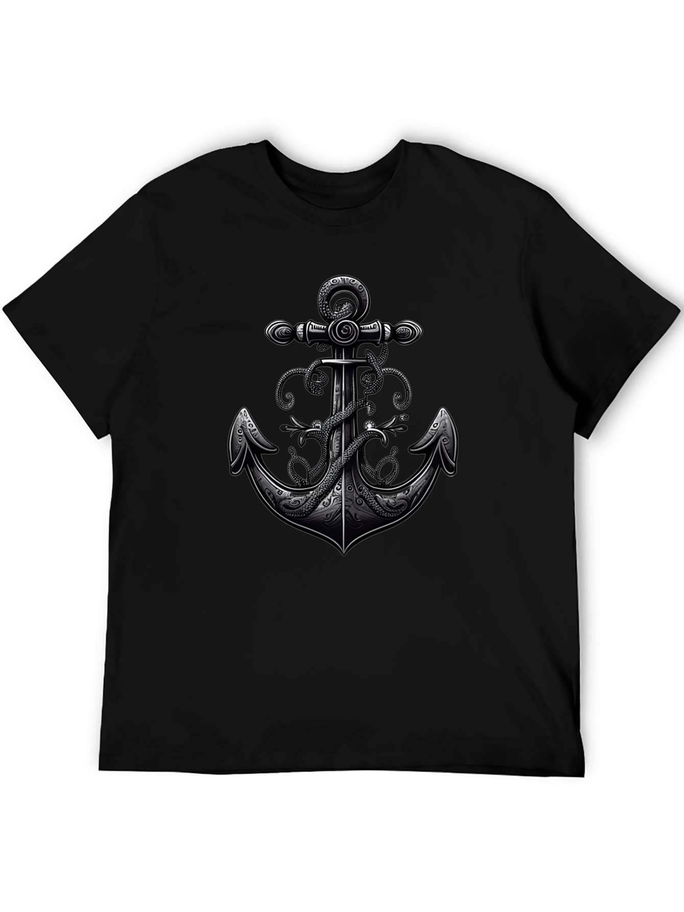 Anchor & Octopus Graphic Tee - Black Cotton