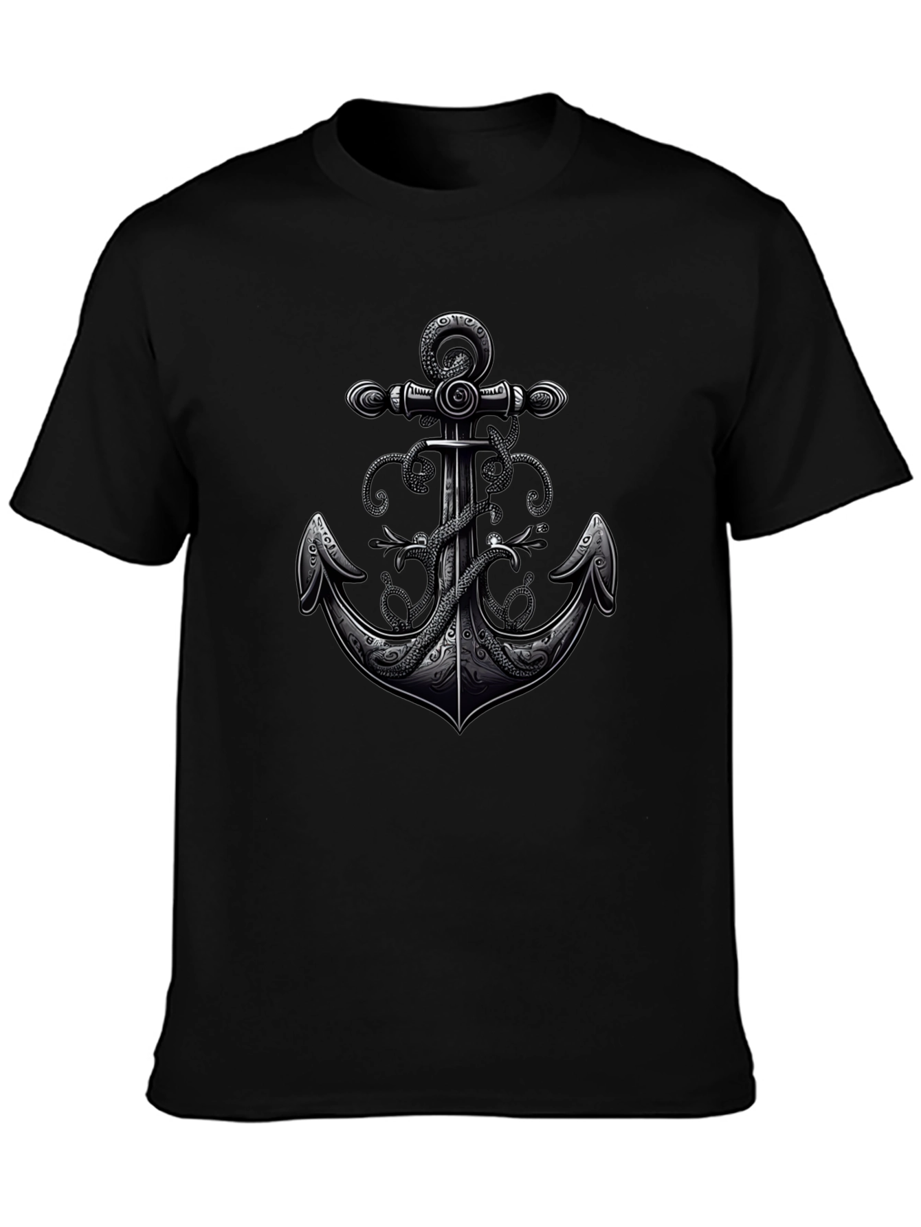 Anchor & Octopus Graphic Tee - Black Cotton
