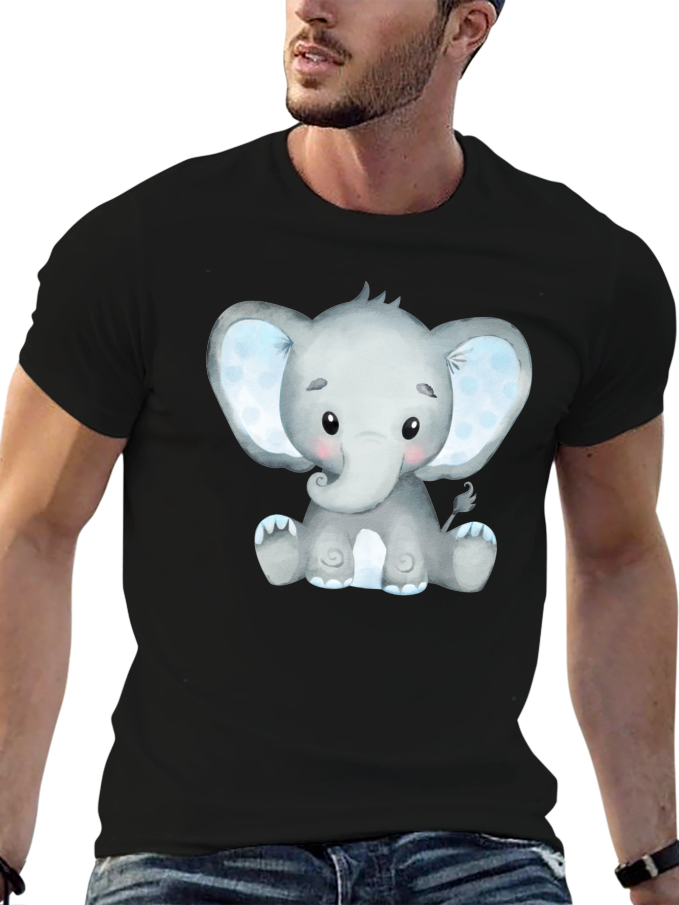 Cute Elephant Graphic T-Shirt - Black