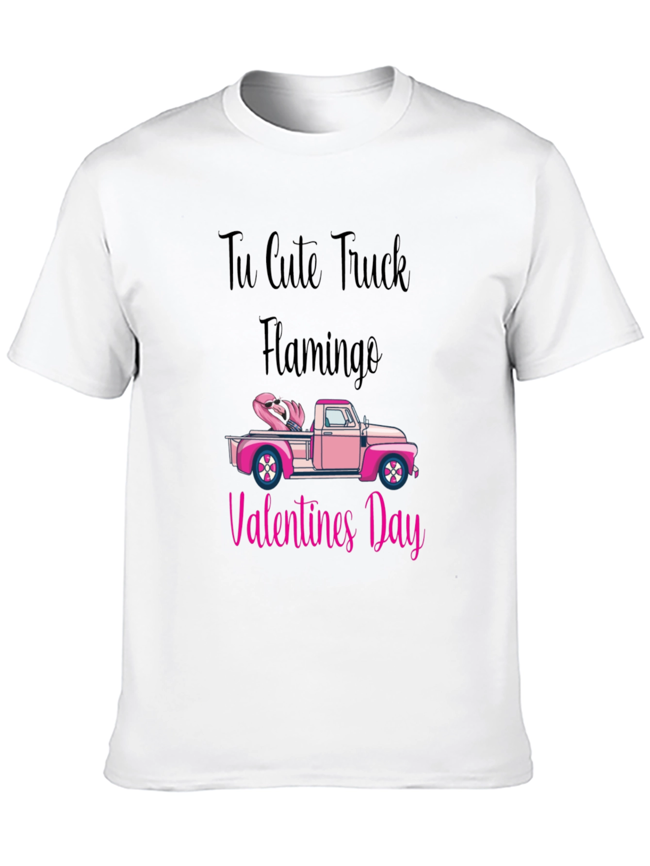 Cute Truck Flamingo Valentines Day Black T-Shirt