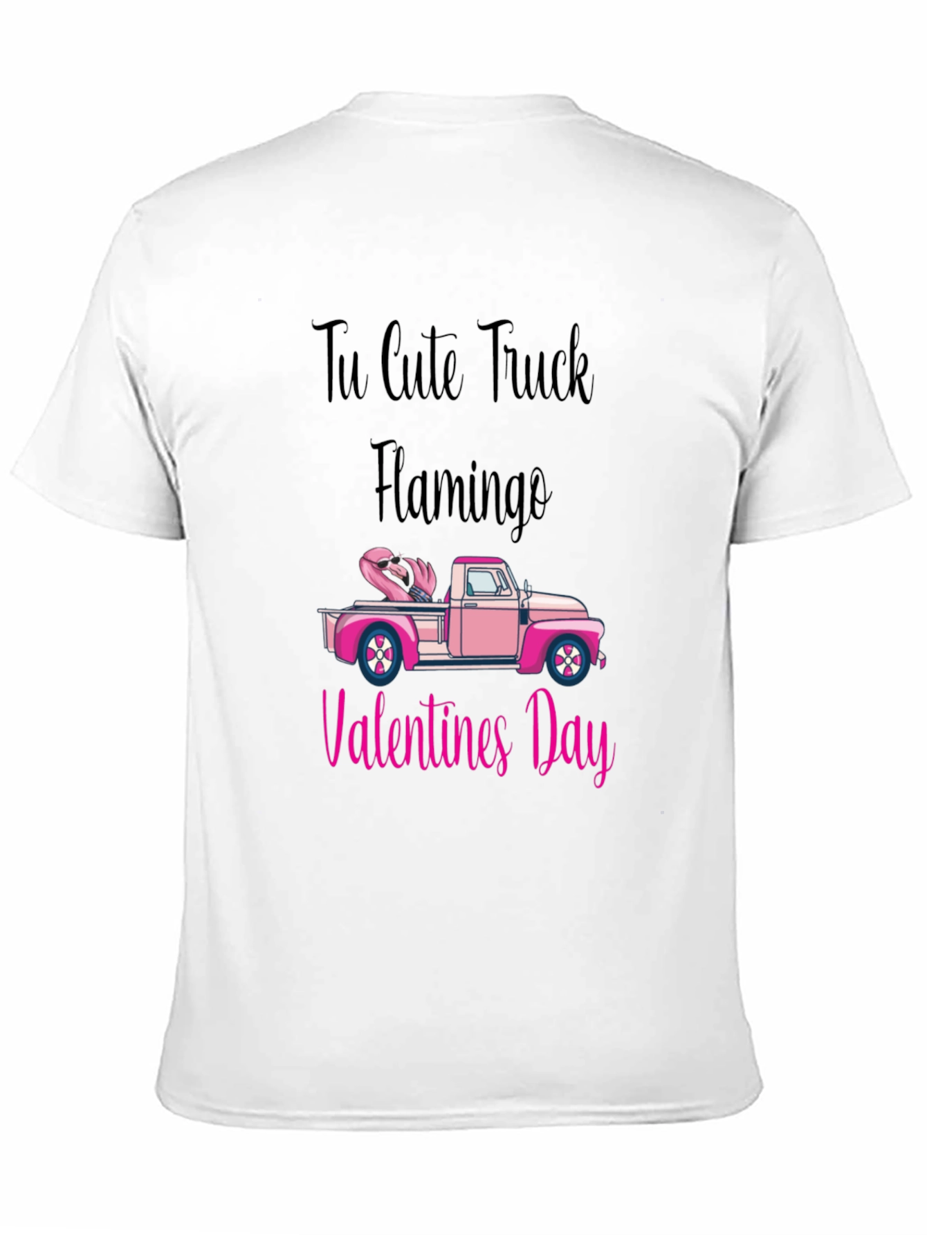 Cute Truck Flamingo Valentines Day Black T-Shirt