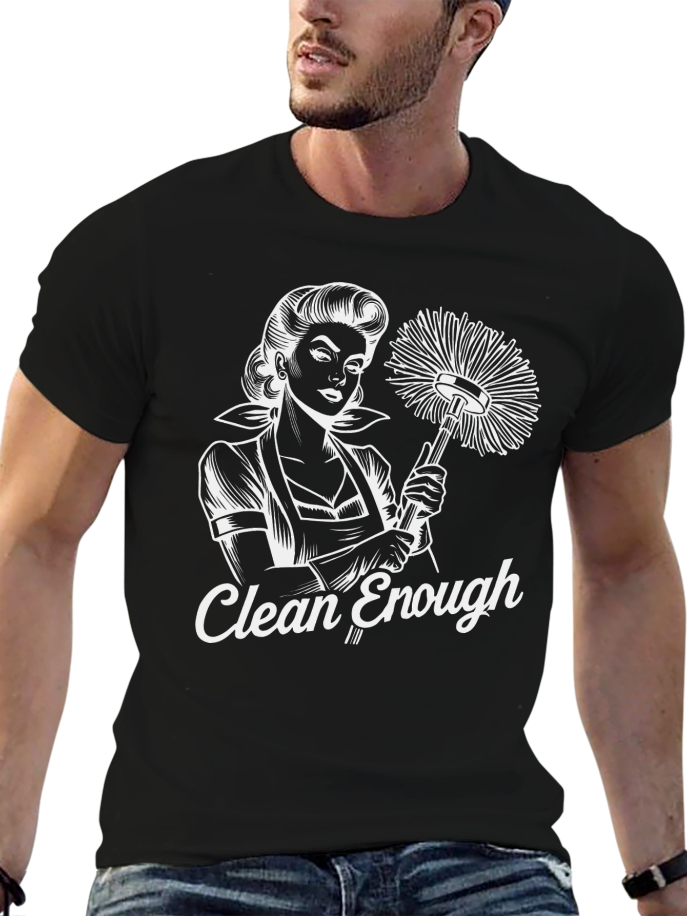Clean Enough Graphic Tee - Retro Cleaning Shirt