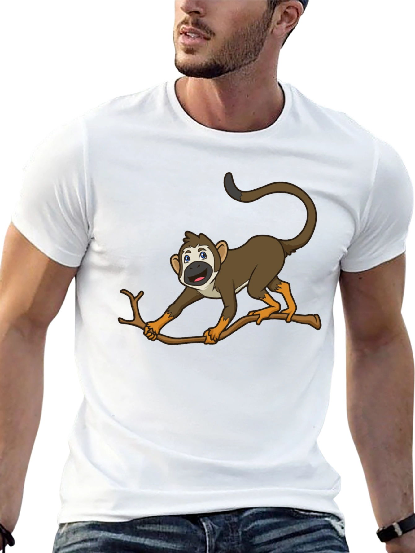 Monkey Cartoon Graphic Black T-Shirt