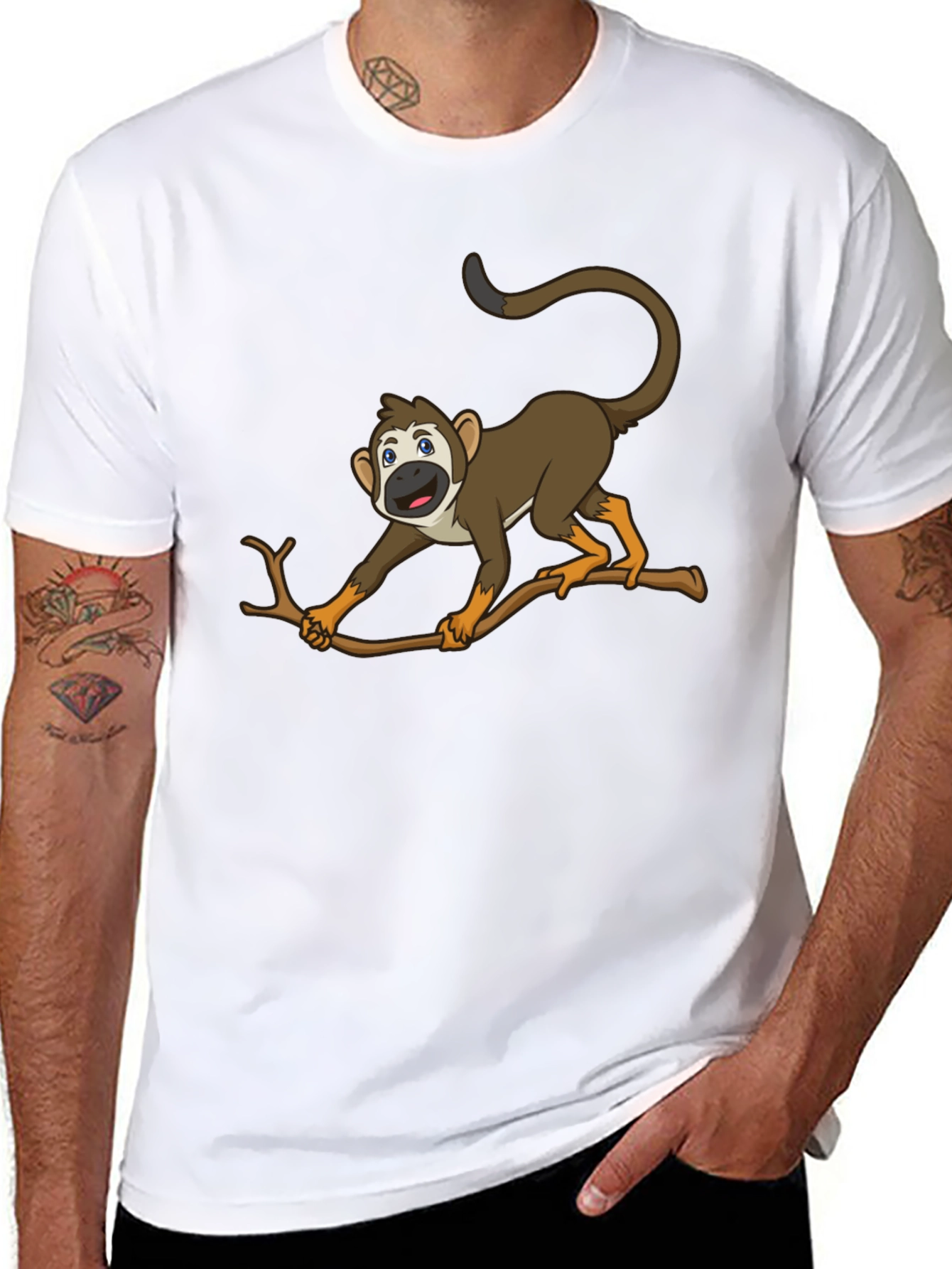 Monkey Cartoon Graphic Black T-Shirt