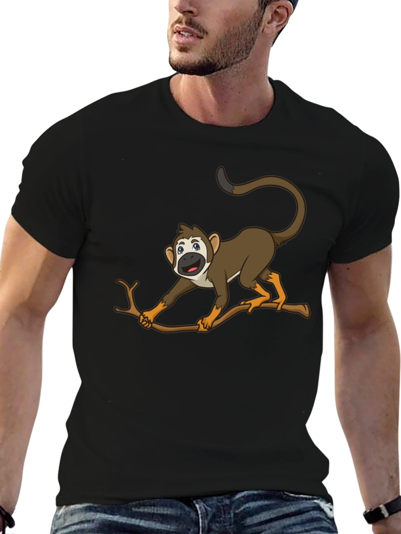 Monkey Cartoon Graphic Black T-Shirt
