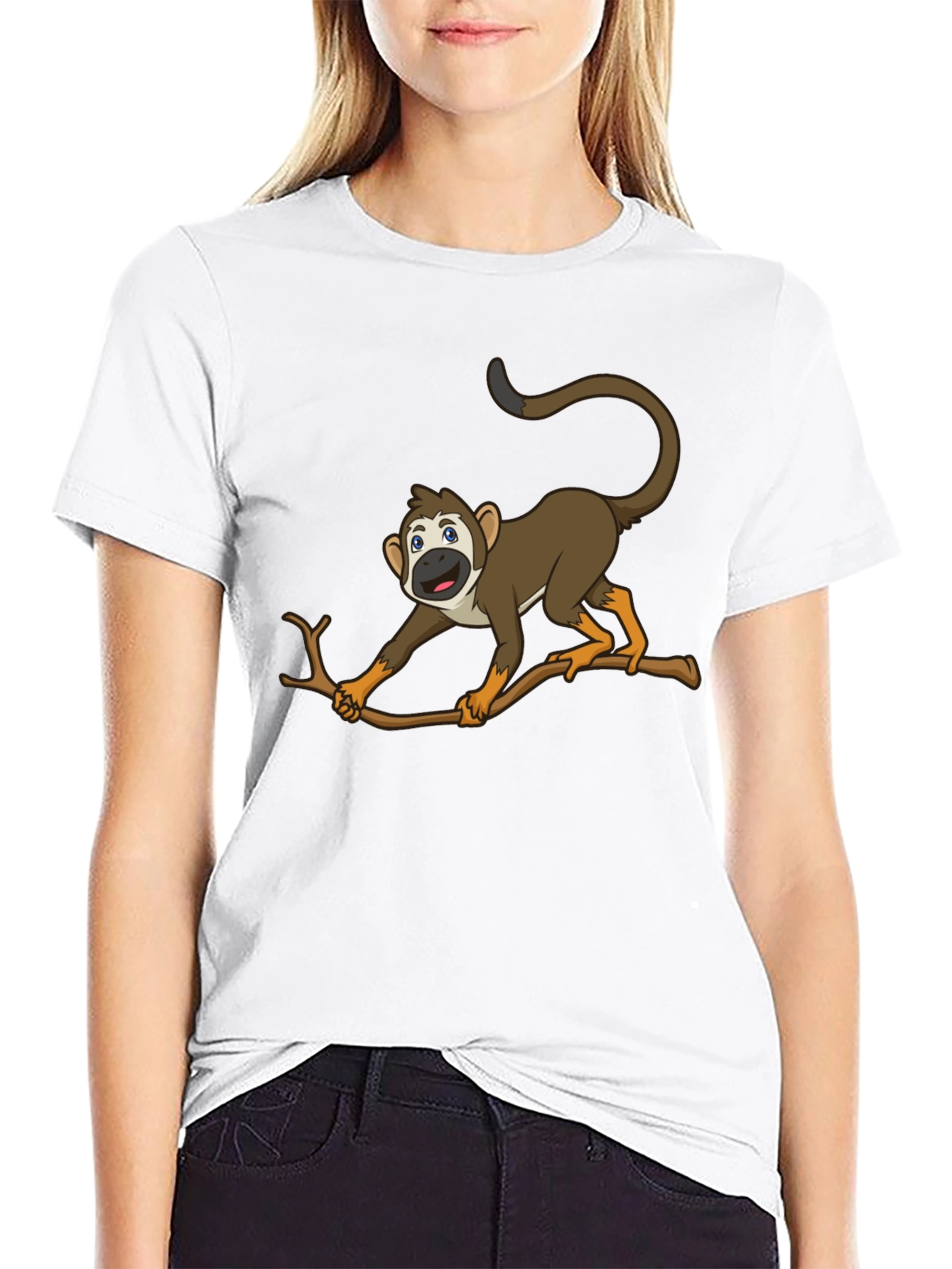 Monkey Cartoon Graphic Black T-Shirt