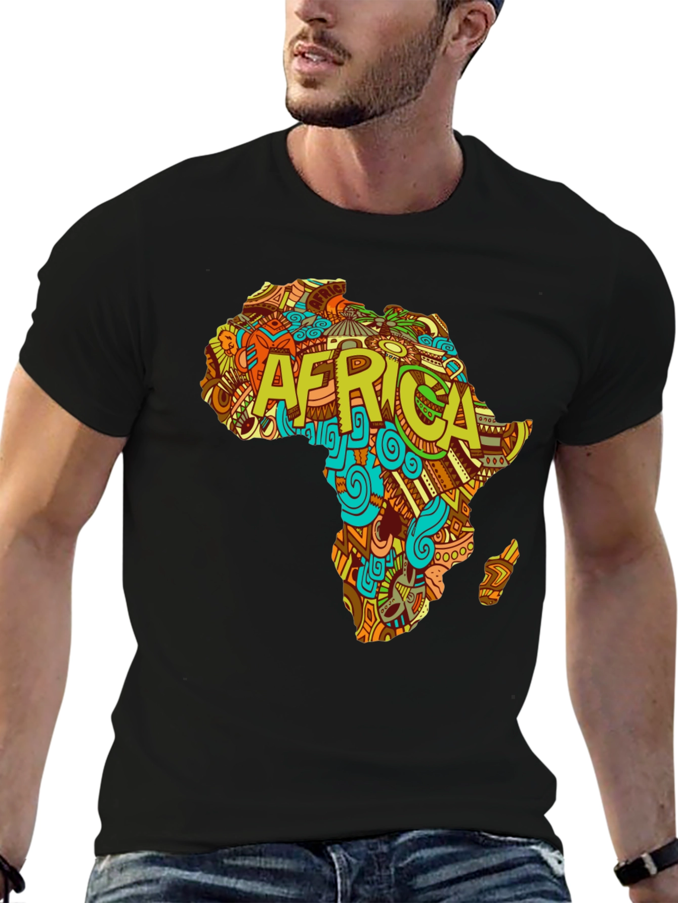 Africa Map Graphic Tee - Black Cotton T-Shirt