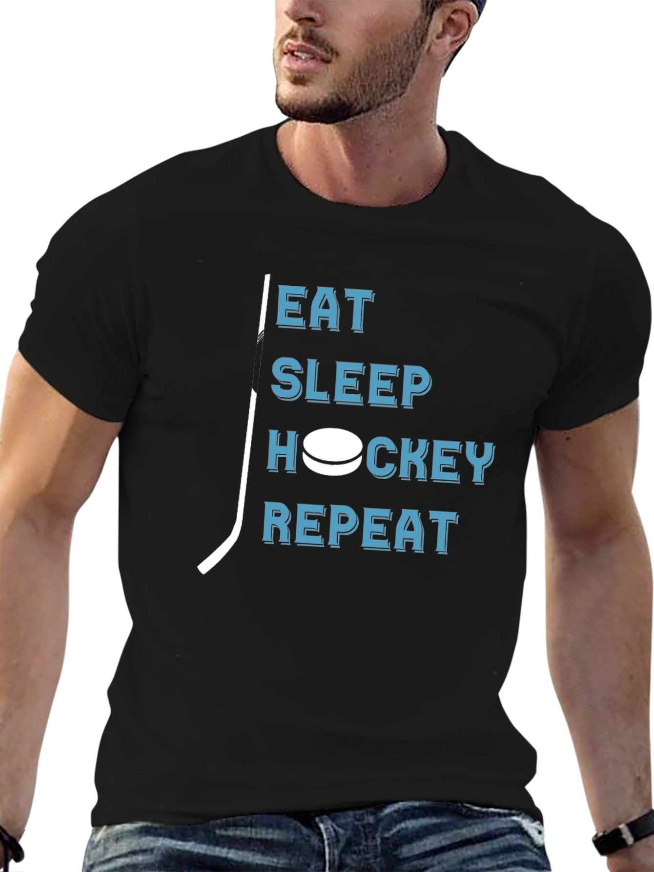 Eat Sleep Hockey Repeat - Black Graphic T-Shirt