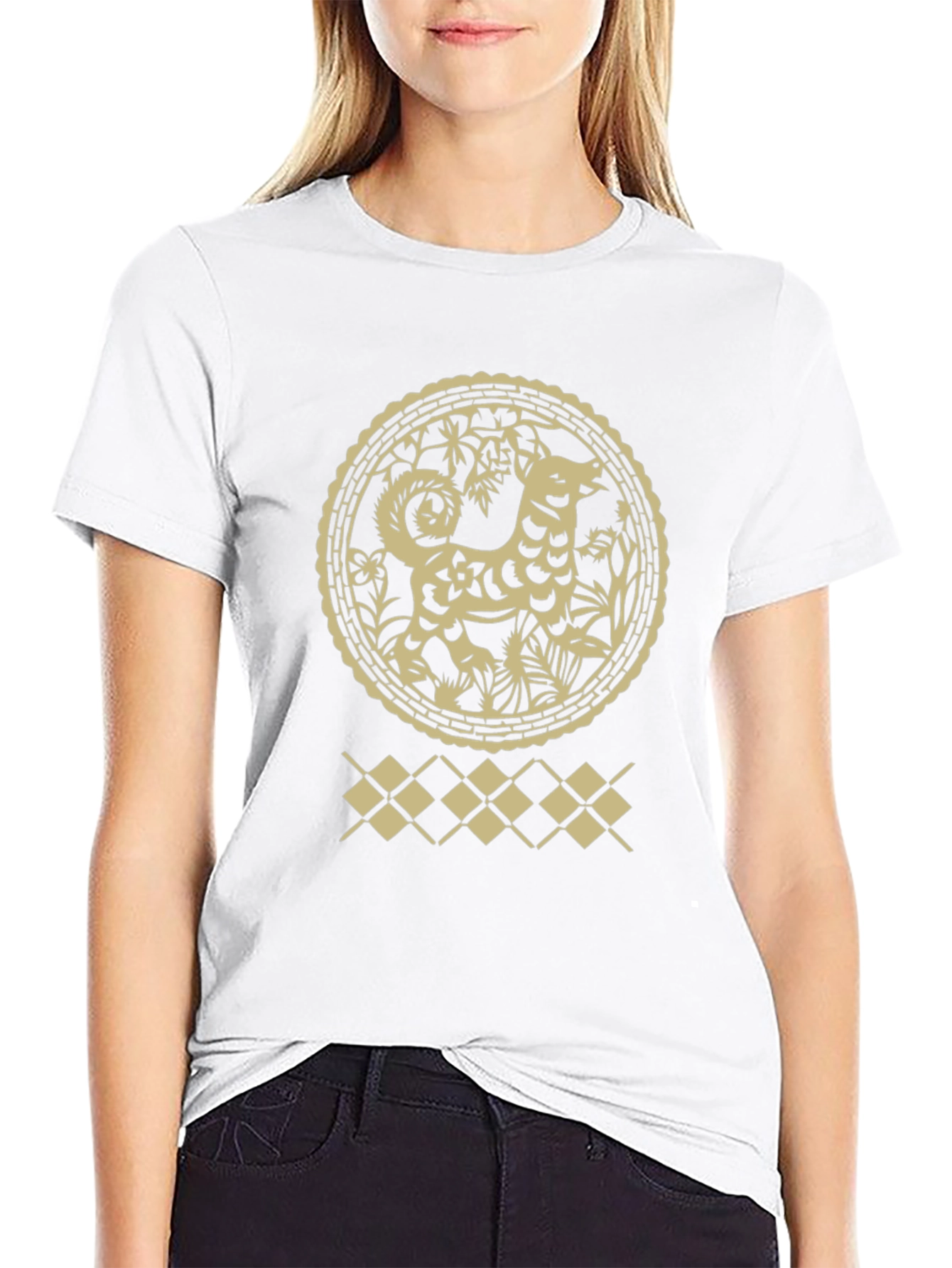 Dog Zodiac Graphic Print Crew Neck Tee