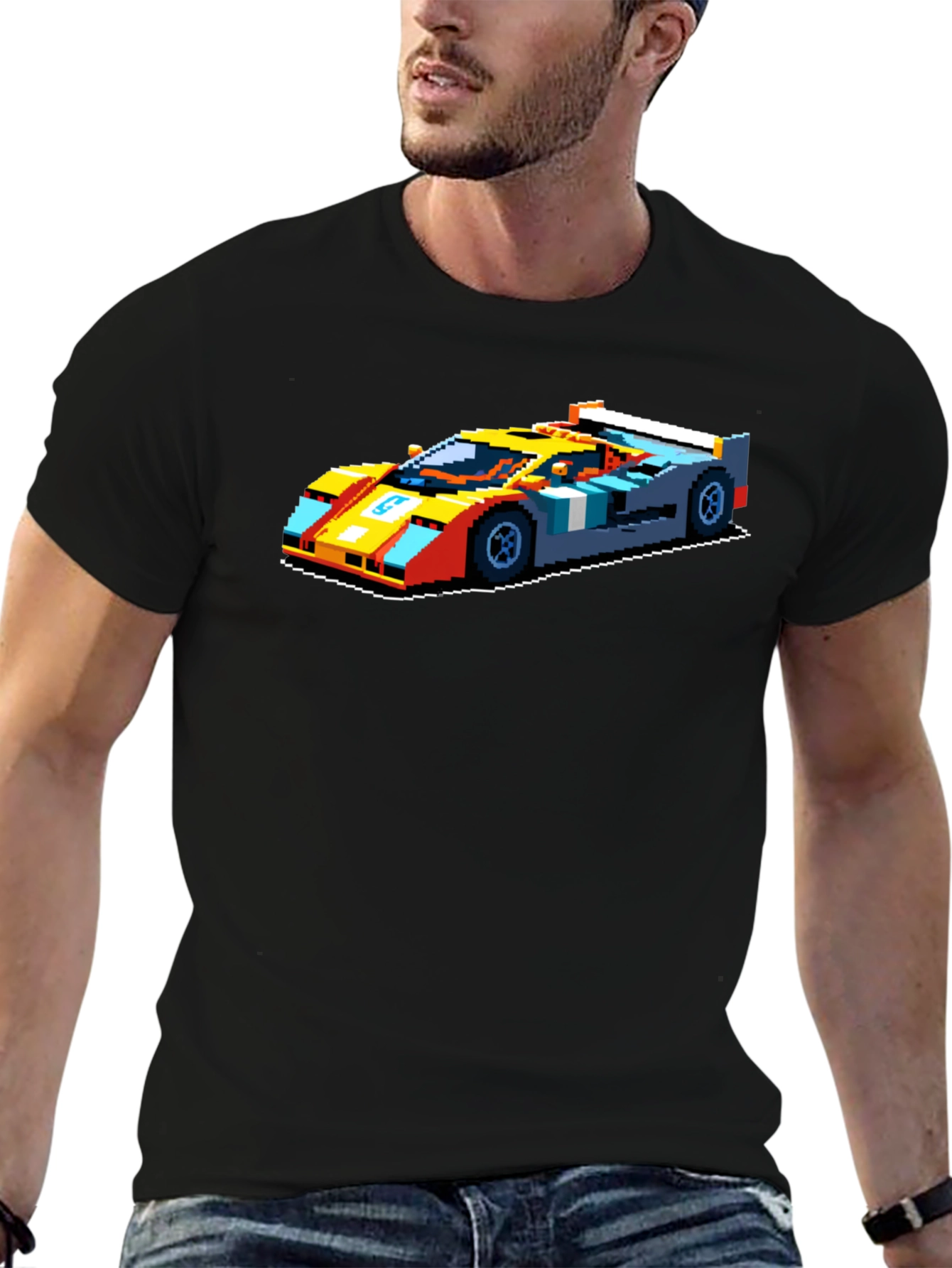 Pixelated Retro Race Car Graphic T-Shirt