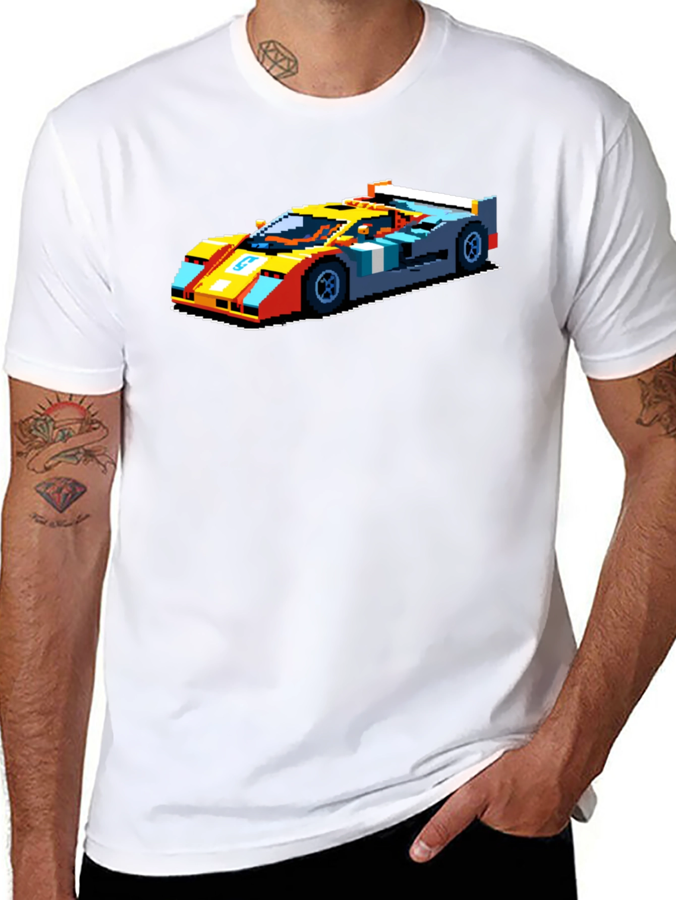 Pixelated Retro Race Car Graphic T-Shirt