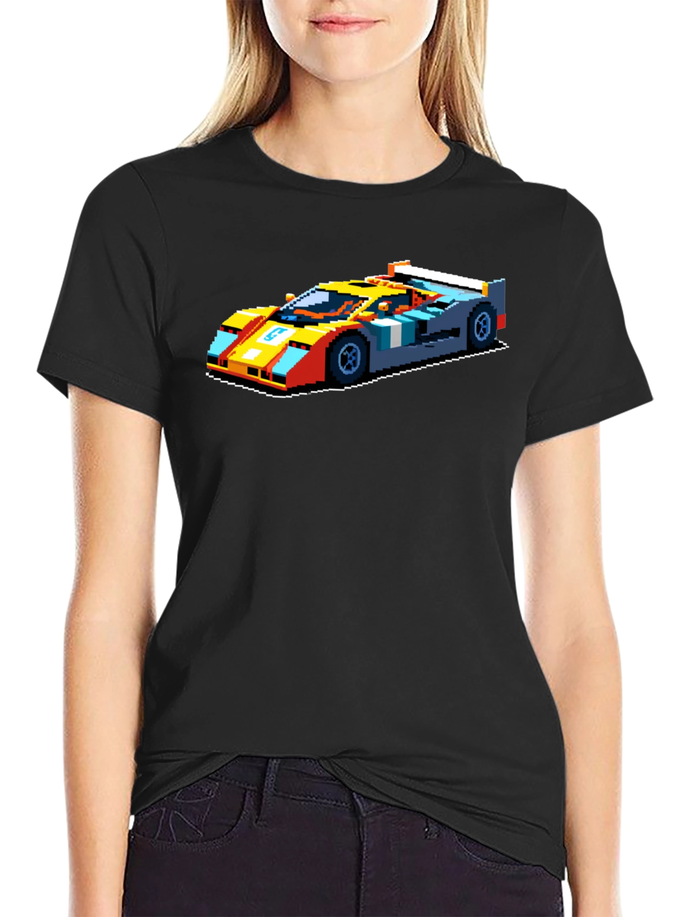 Pixelated Retro Race Car Graphic T-Shirt