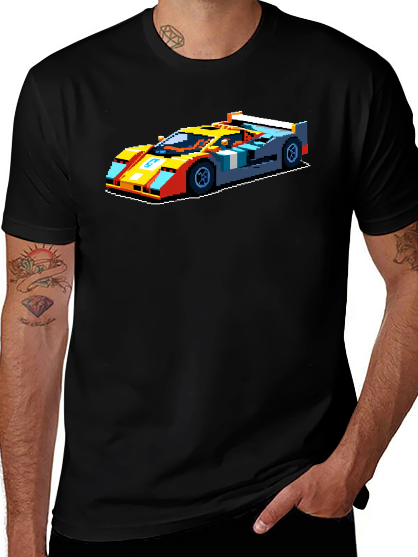 Pixelated Retro Race Car Graphic T-Shirt