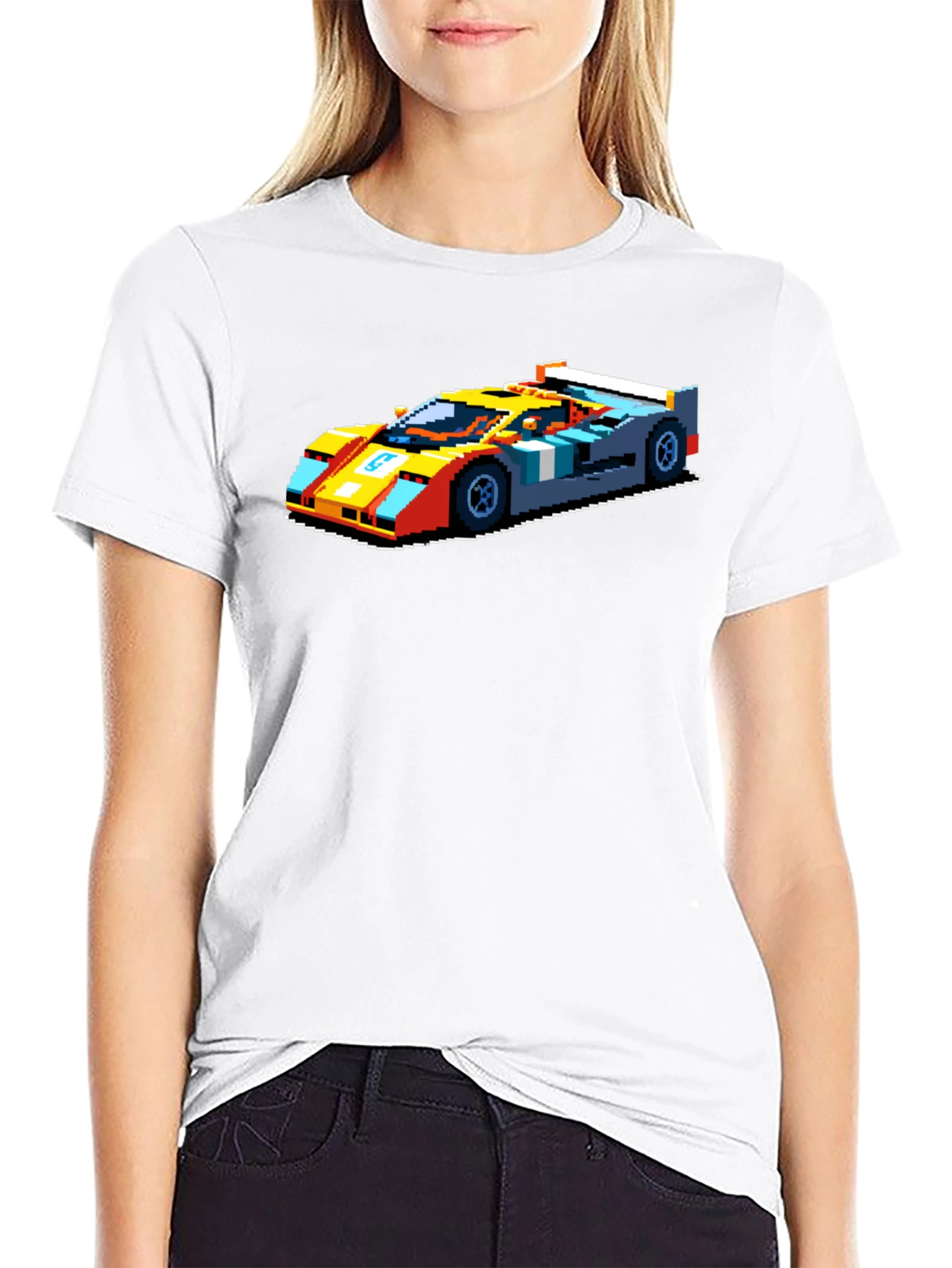 Pixelated Retro Race Car Graphic T-Shirt