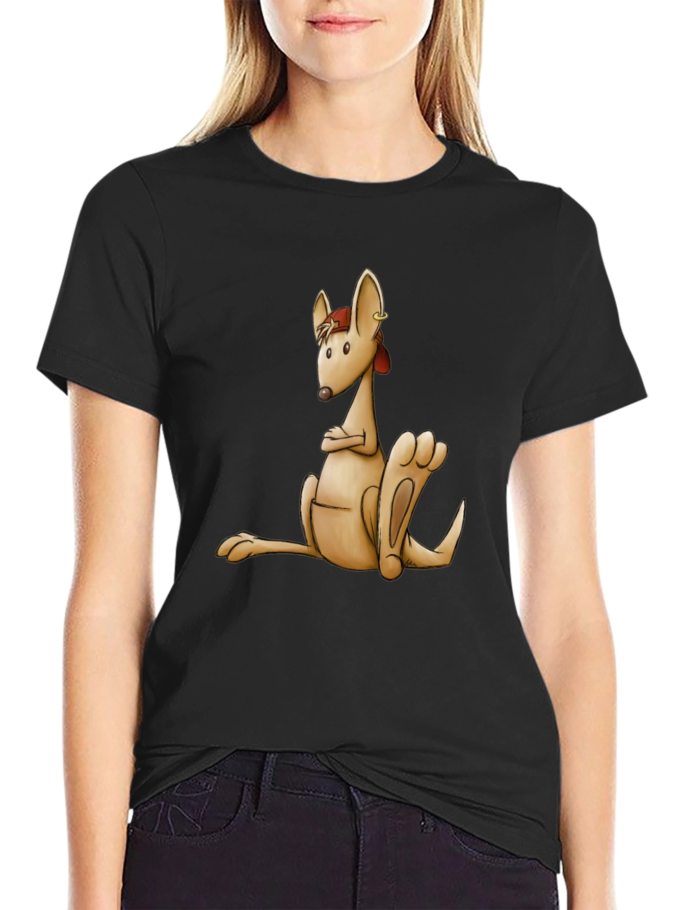 Cool Kangaroo Graphic Tee - Black Cotton Blend T-Shirt