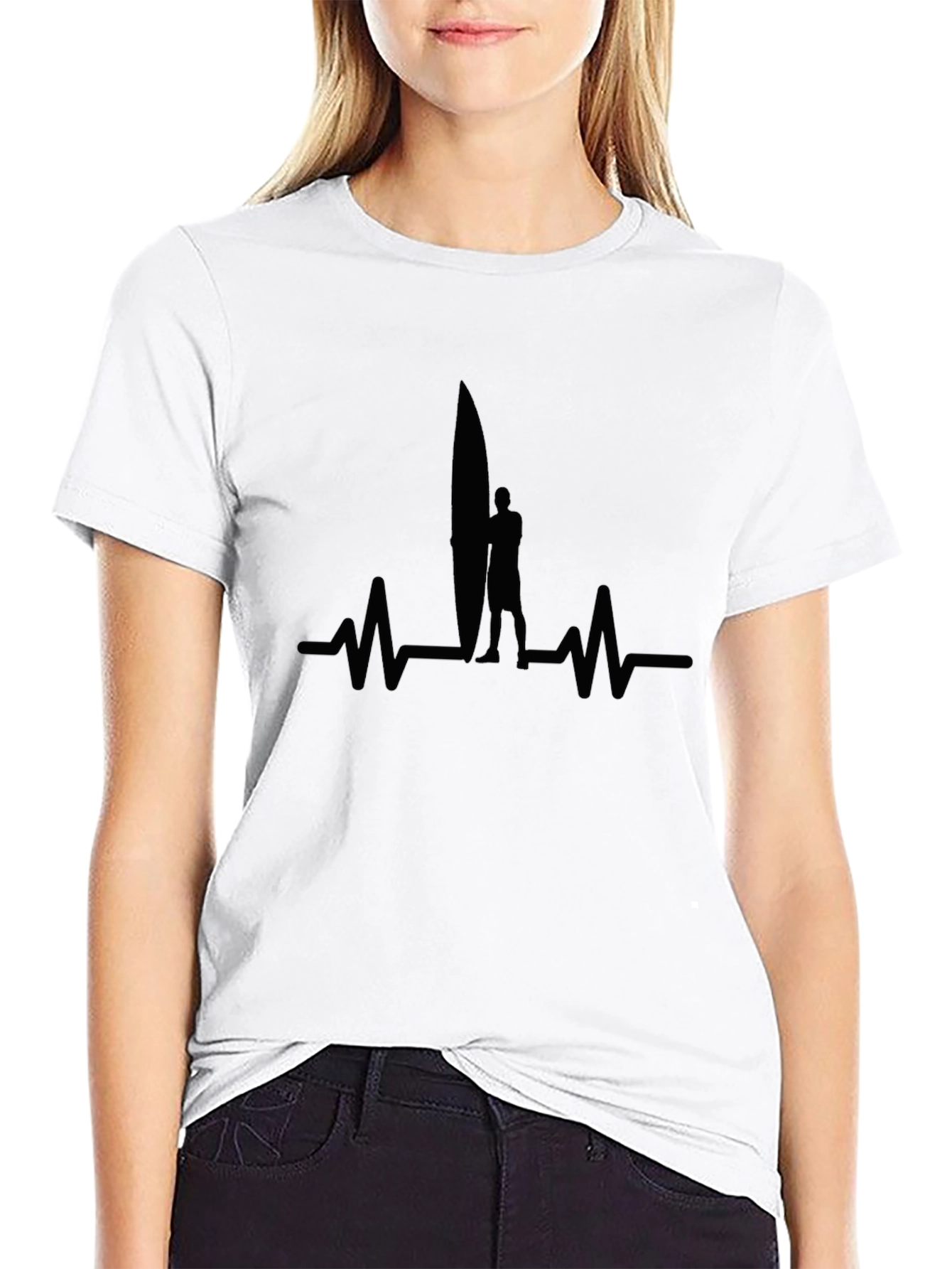 Surfer Heartbeat Black T-Shirt