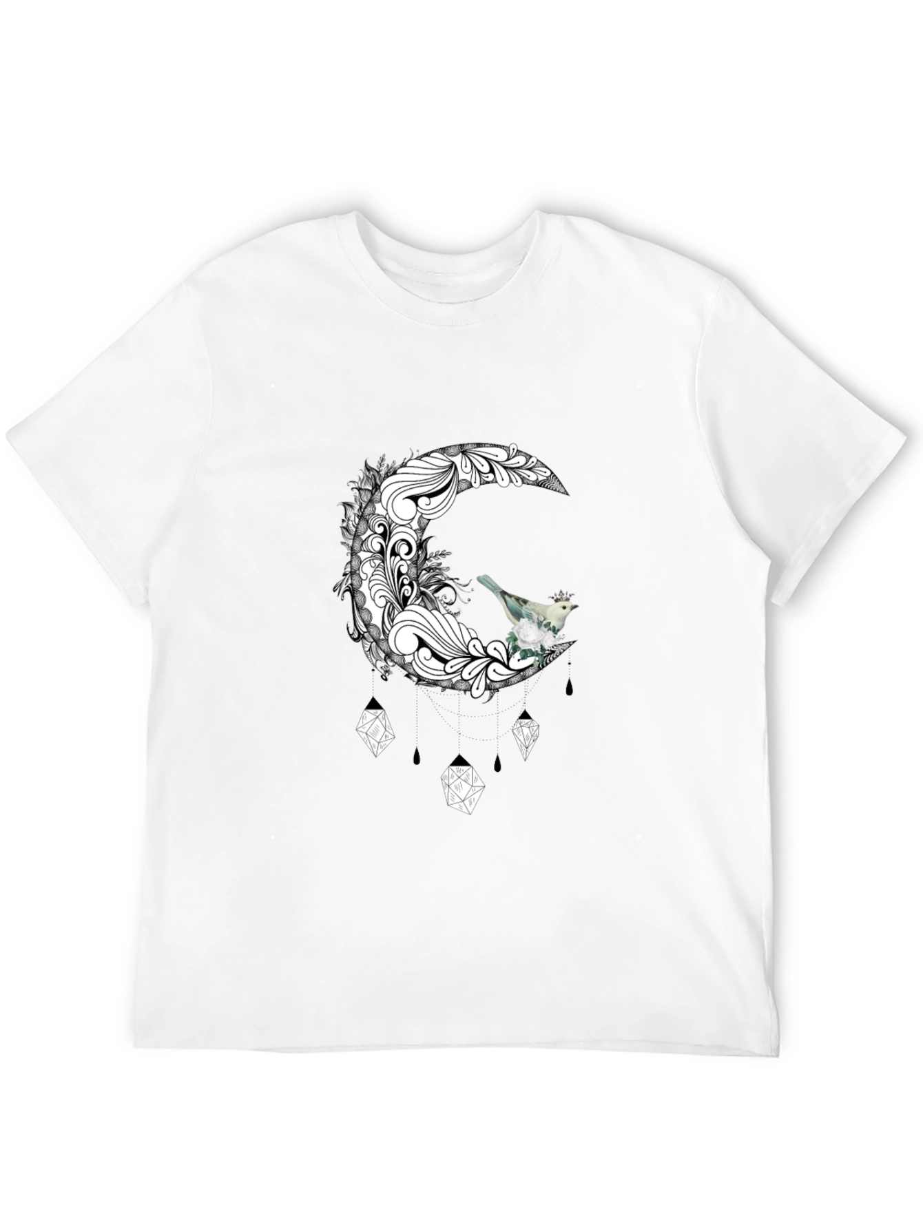 Black T-Shirt with Moon and Bird Graphic