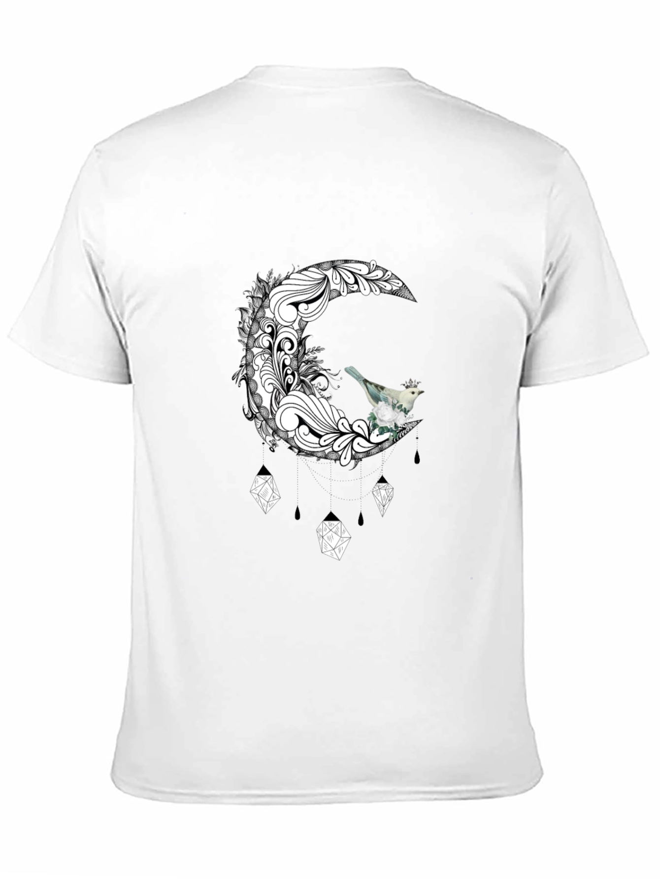 Black T-Shirt with Moon and Bird Graphic