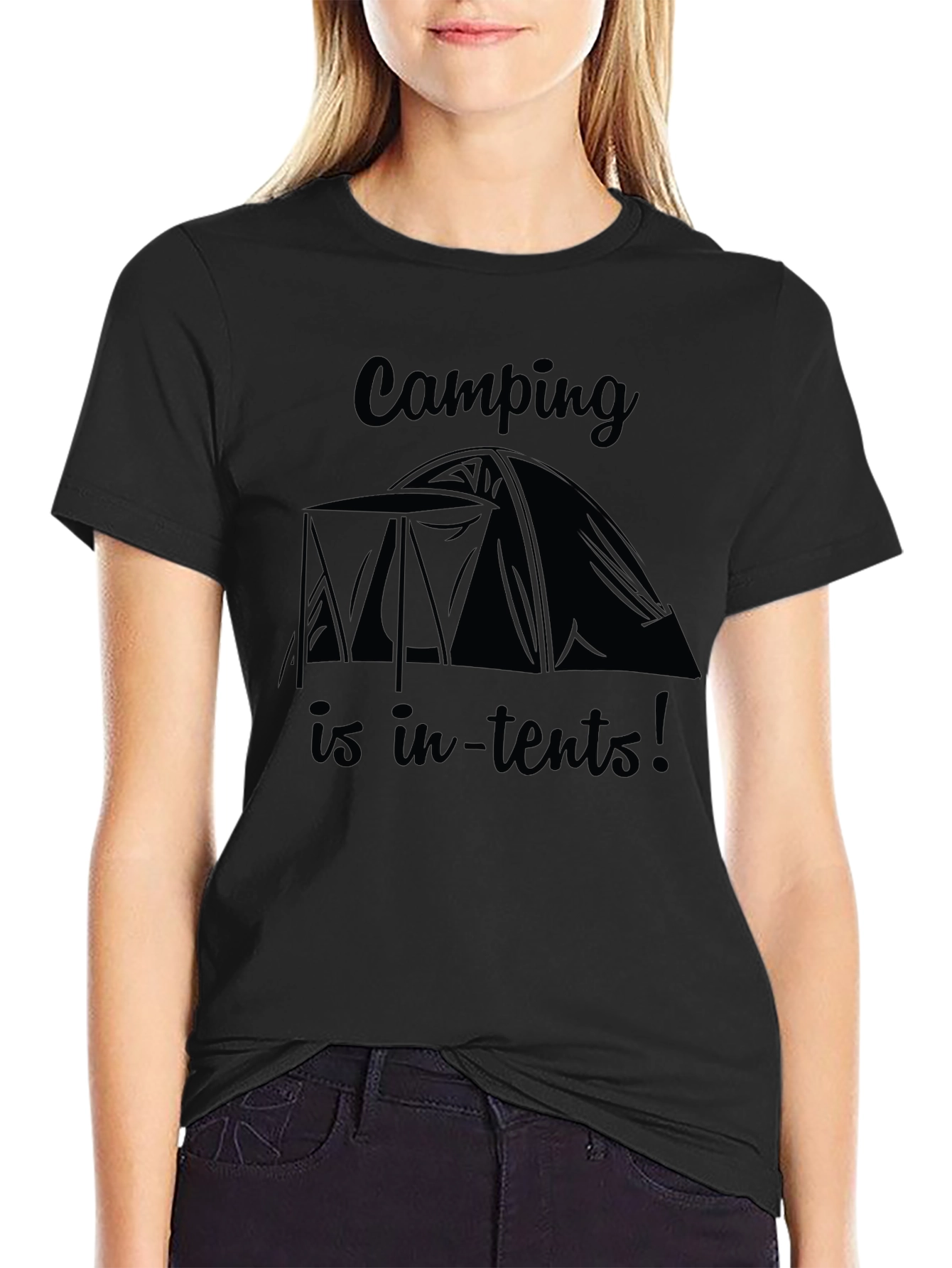 Camping is in-tents! Black Graphic Tee