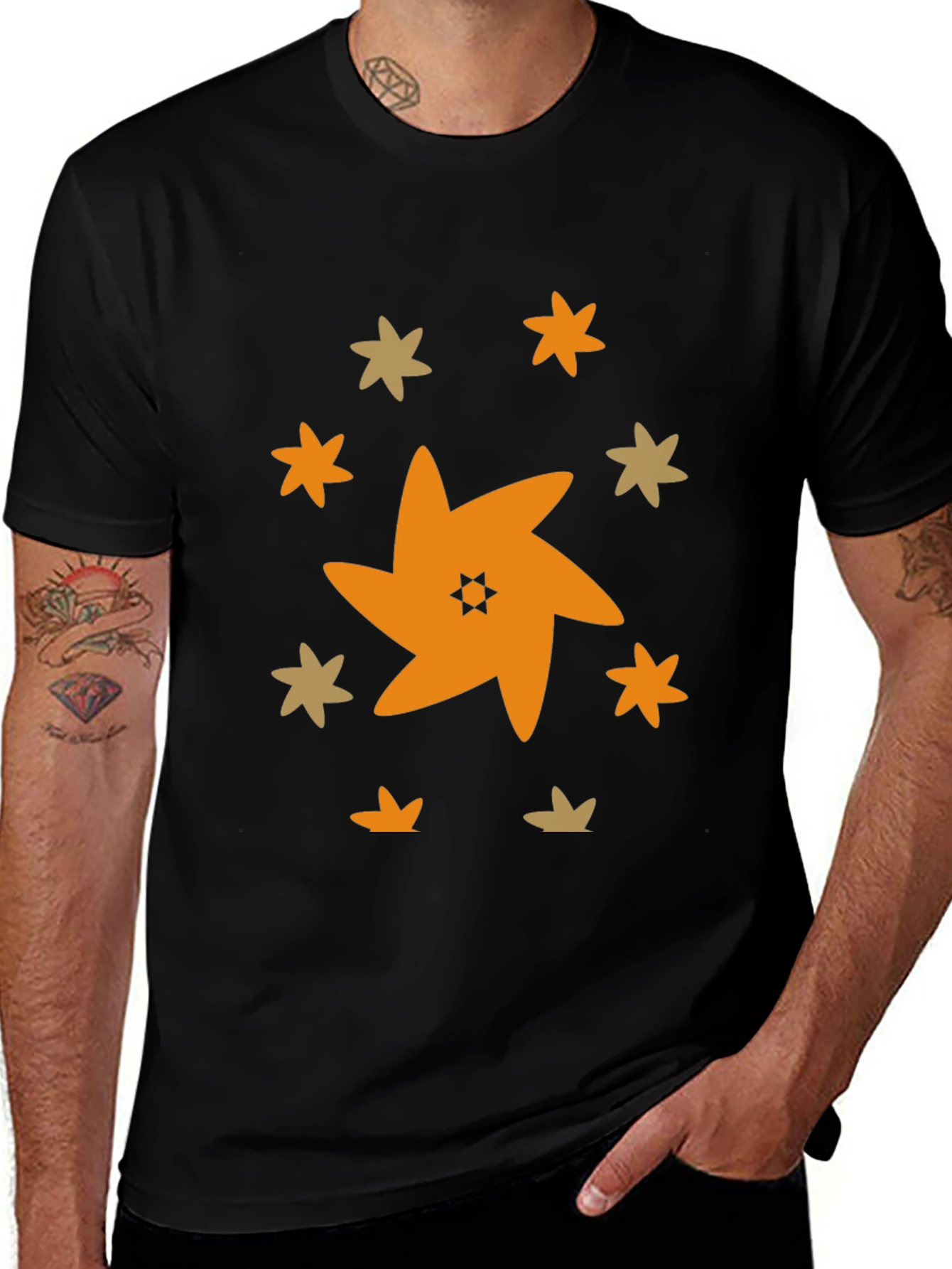 Star Pattern Black T-Shirt