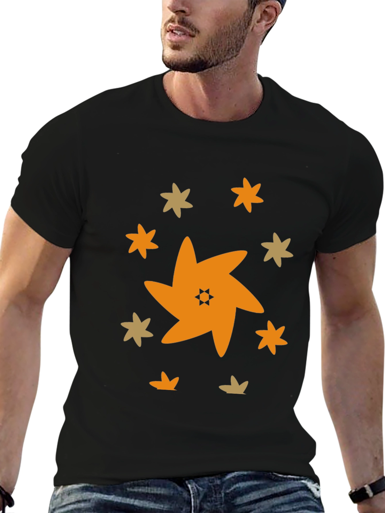 Star Pattern Black T-Shirt