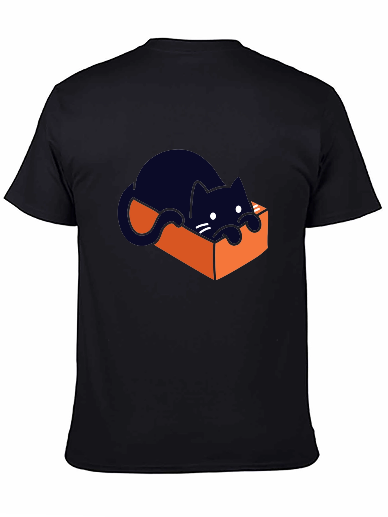 Cute Cat in a Box Graphic T-Shirt - Black