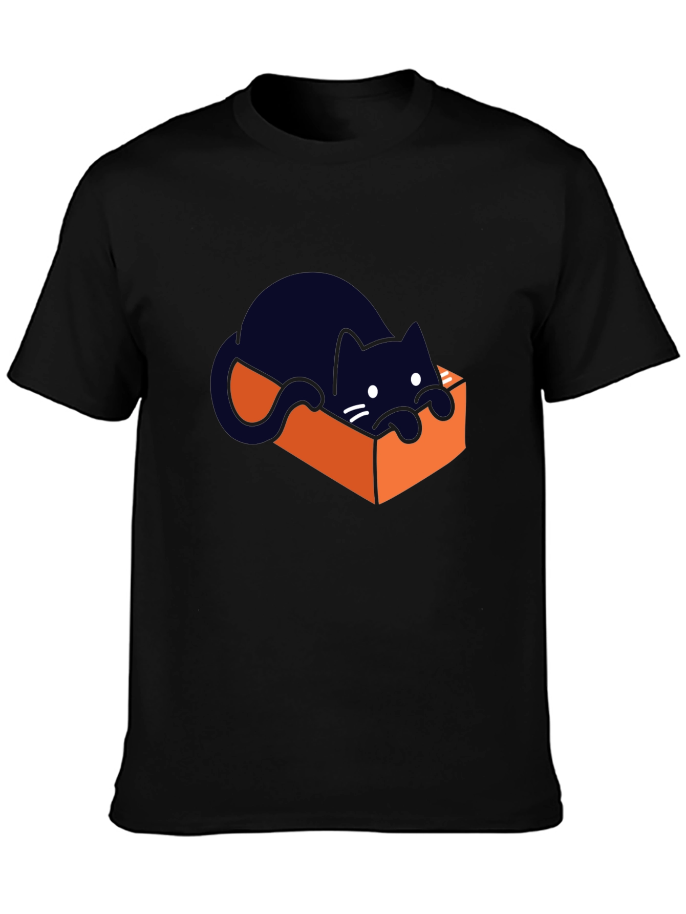 Cute Cat in a Box Graphic T-Shirt - Black