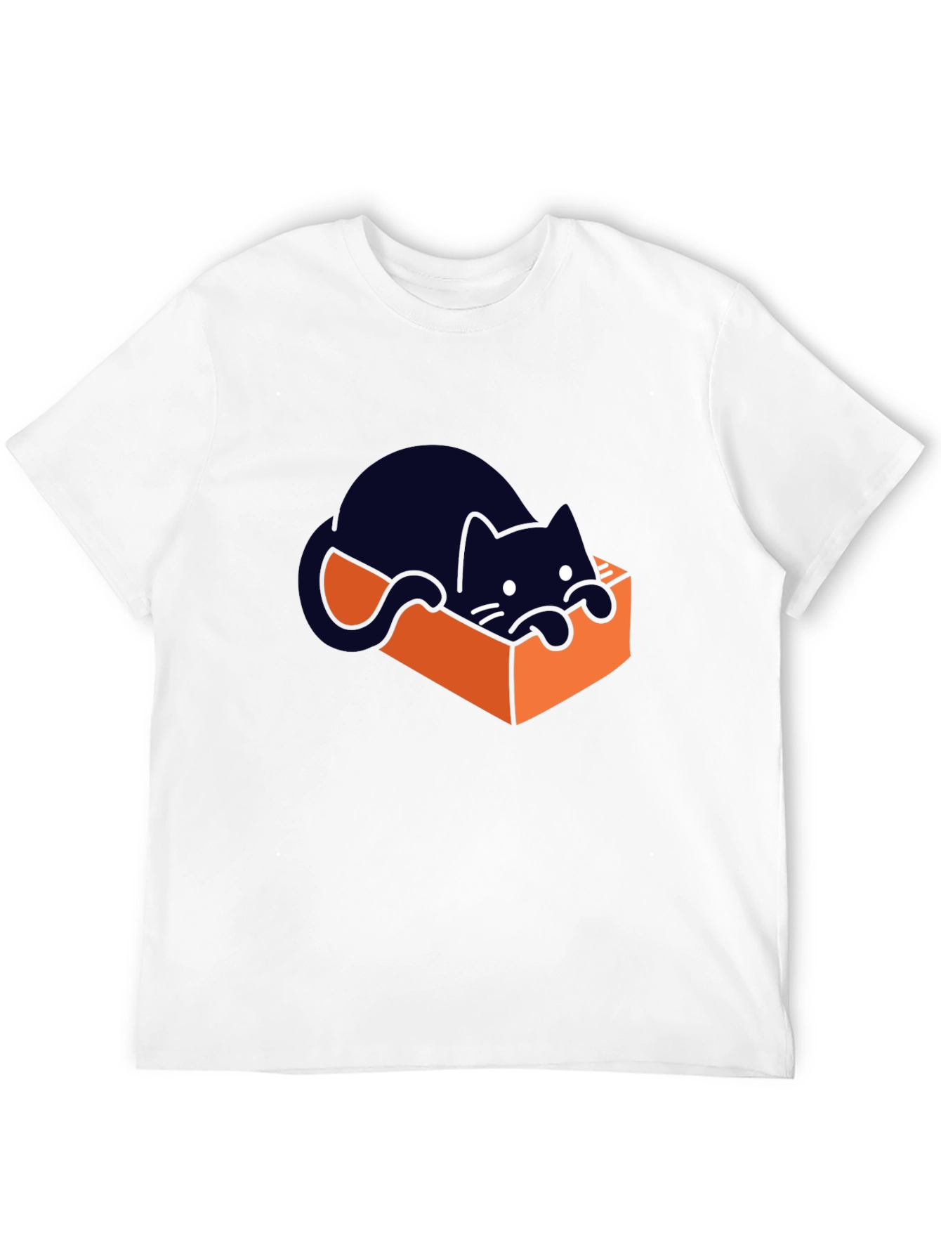 Cute Cat in a Box Graphic T-Shirt - Black