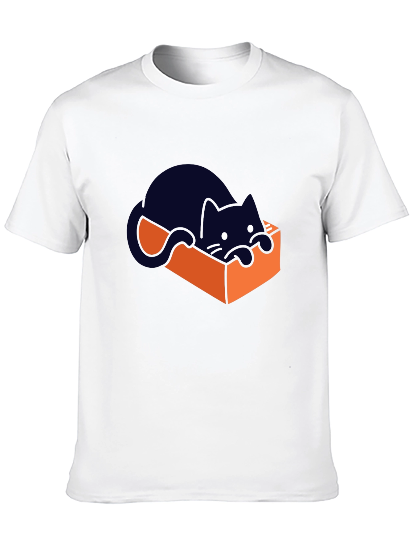 Cute Cat in a Box Graphic T-Shirt - Black