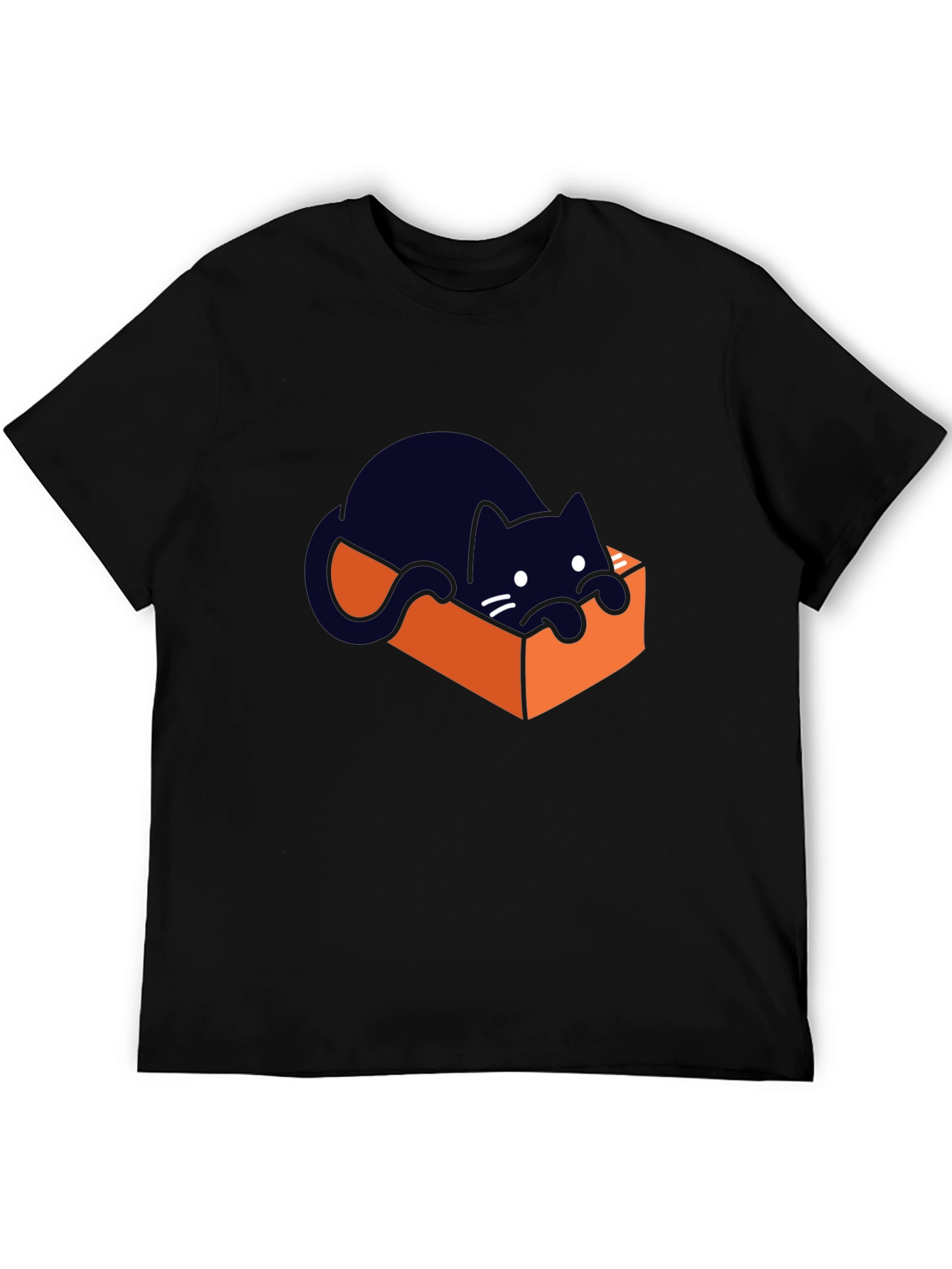 Cute Cat in a Box Graphic T-Shirt - Black