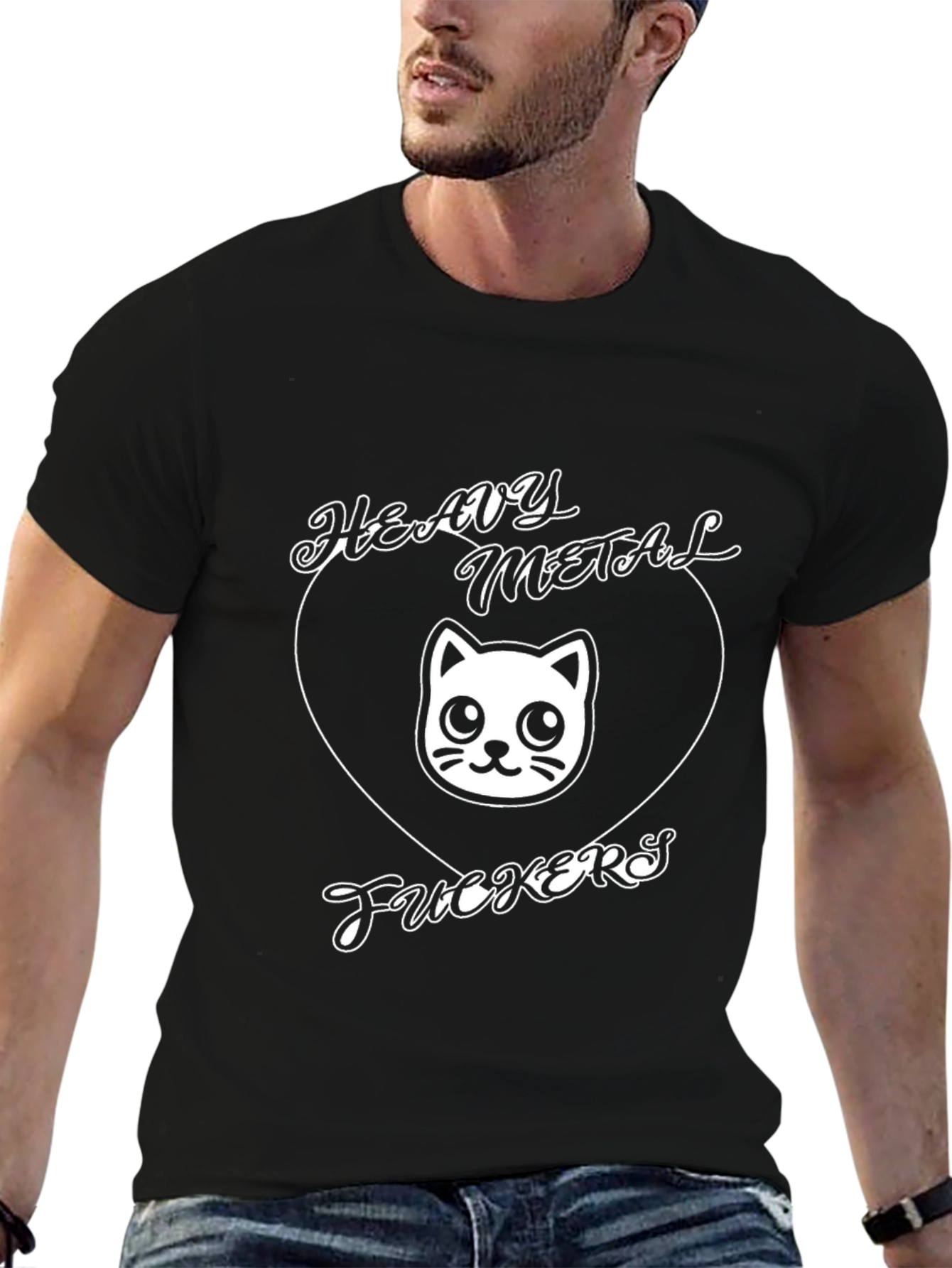 Heavy Metal Cat Graphic T-Shirt - Rocker Style!