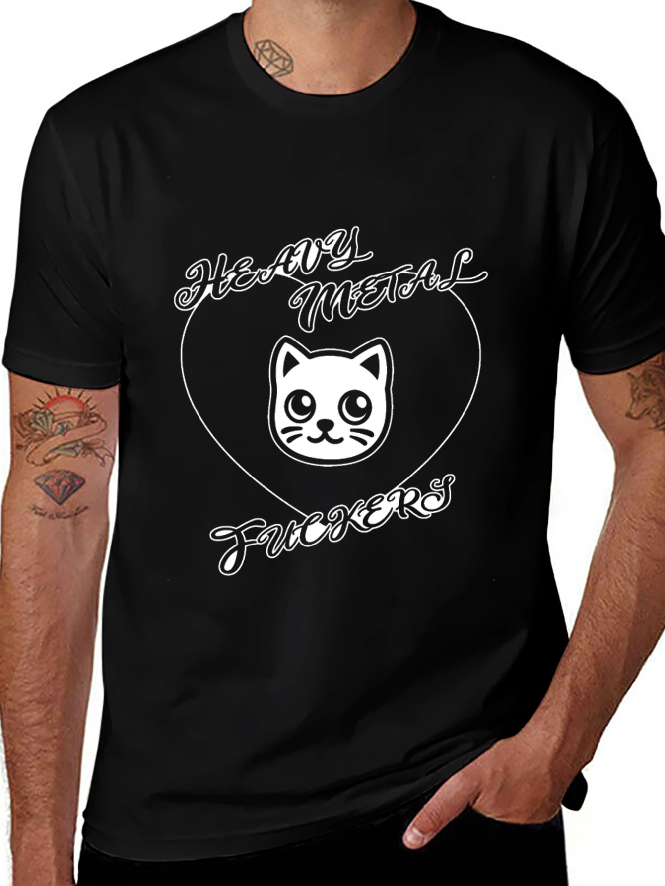 Heavy Metal Cat Graphic T-Shirt - Rocker Style!