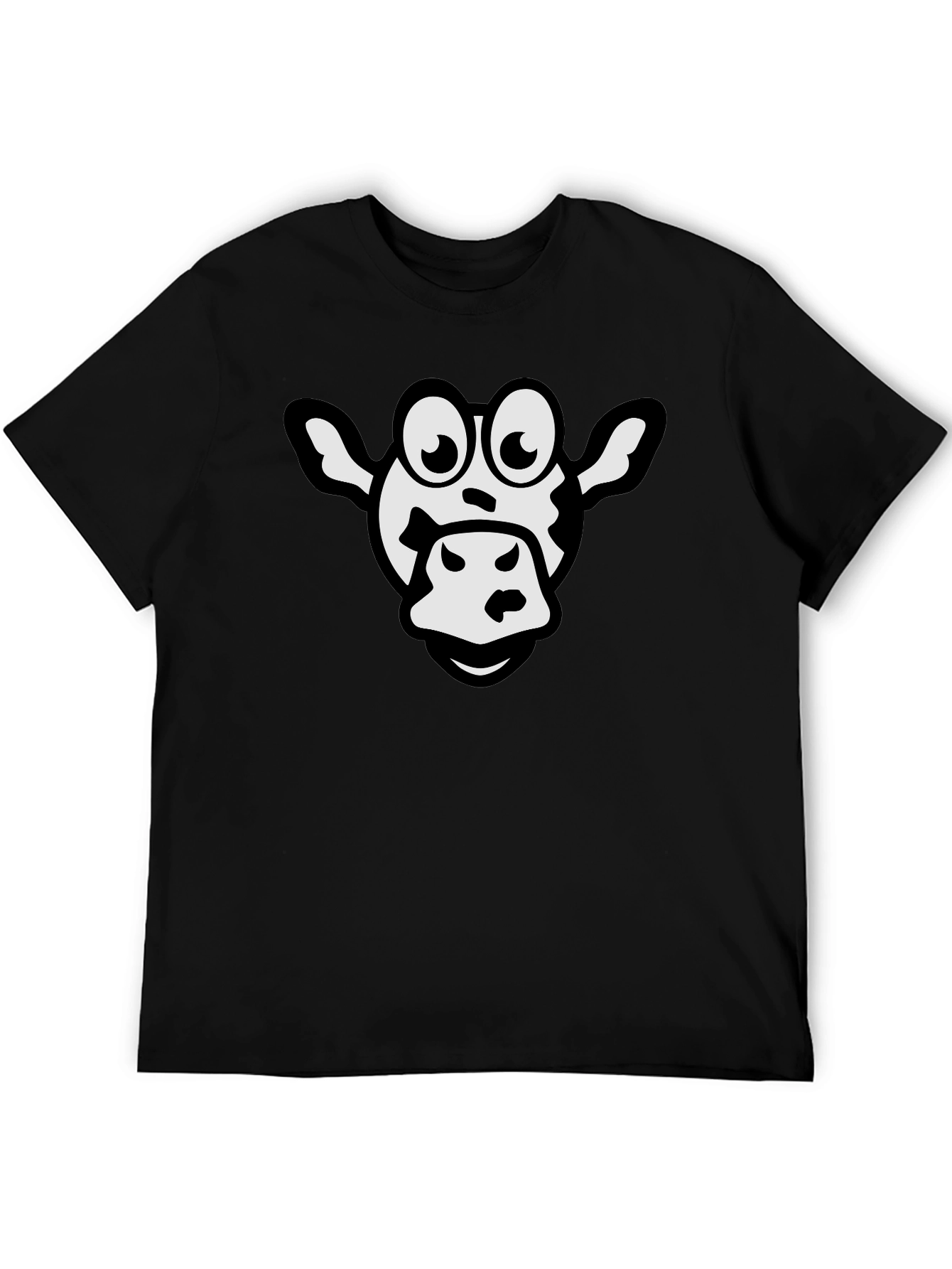 Cartoon Cow Graphic Black T-Shirt