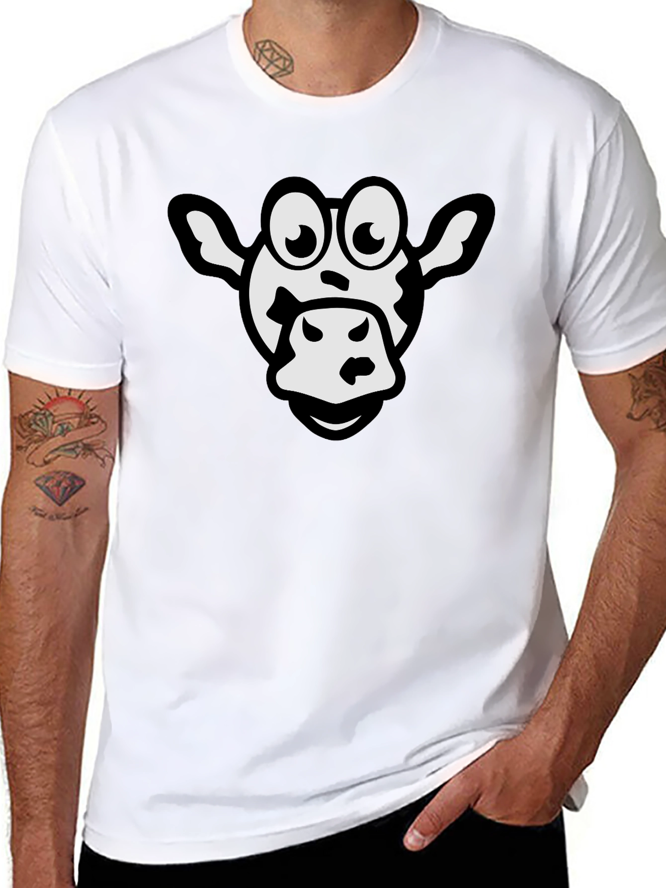Cartoon Cow Graphic Black T-Shirt