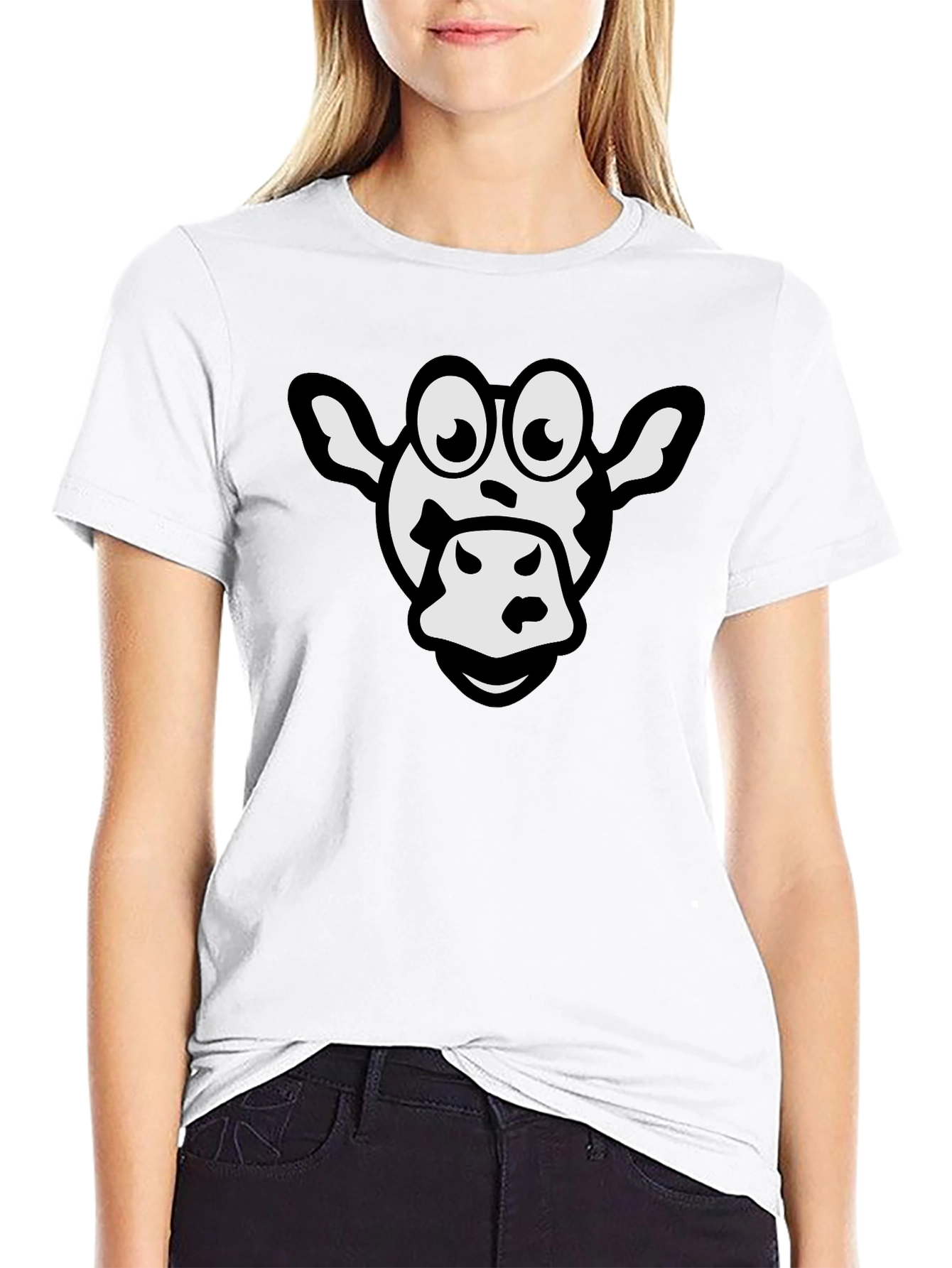 Cartoon Cow Graphic Black T-Shirt