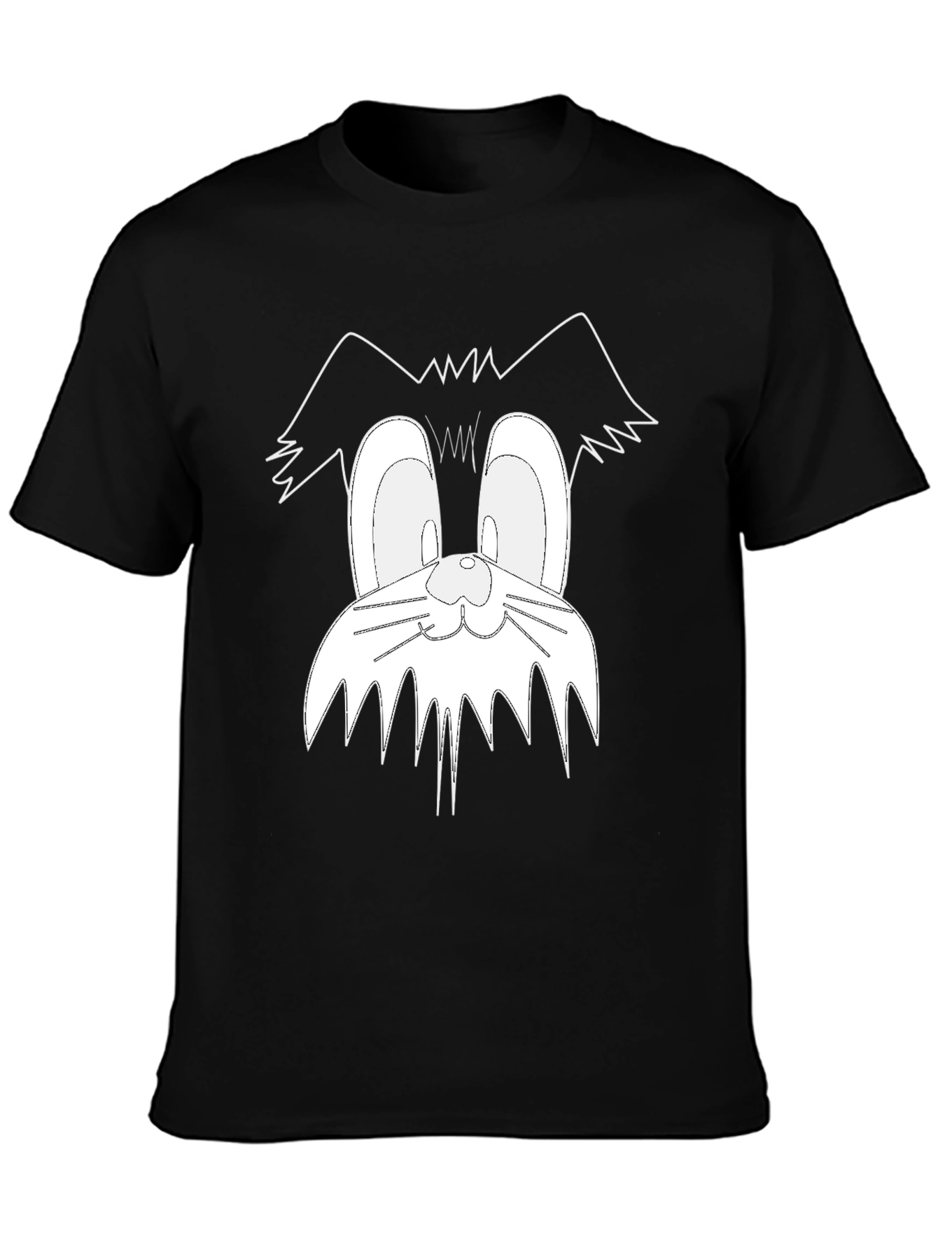 Cartoon Cat Face Graphic Tee - Black