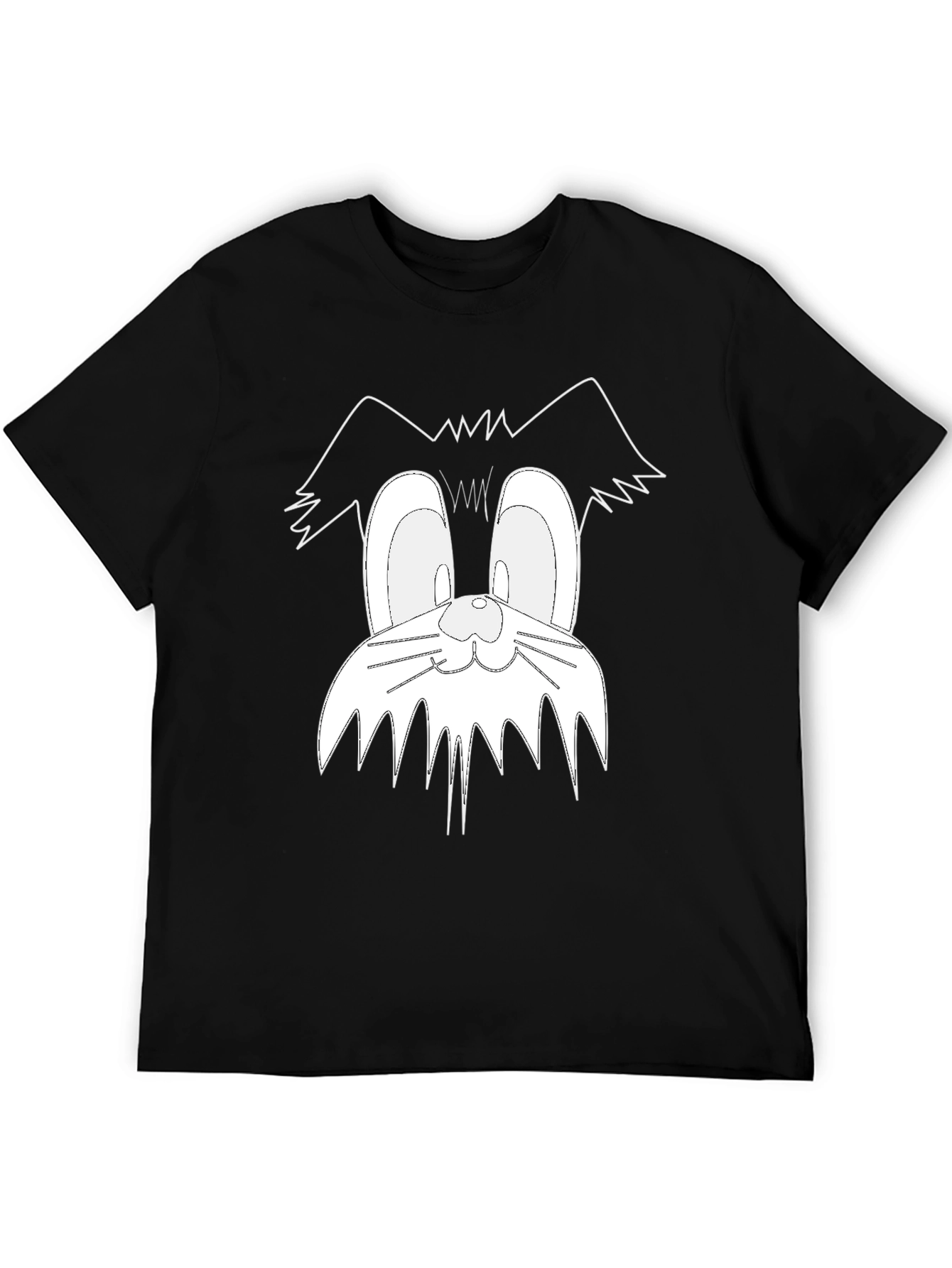 Cartoon Cat Face Graphic Tee - Black