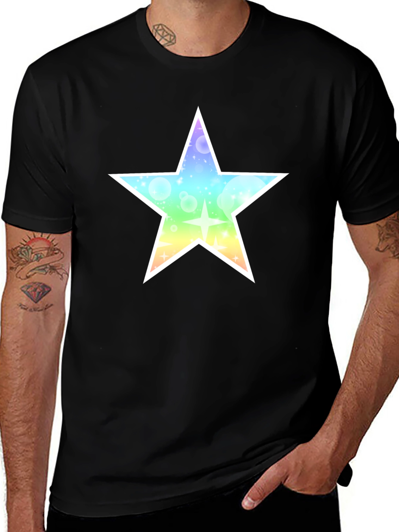Rainbow Star Graphic Black T-Shirt