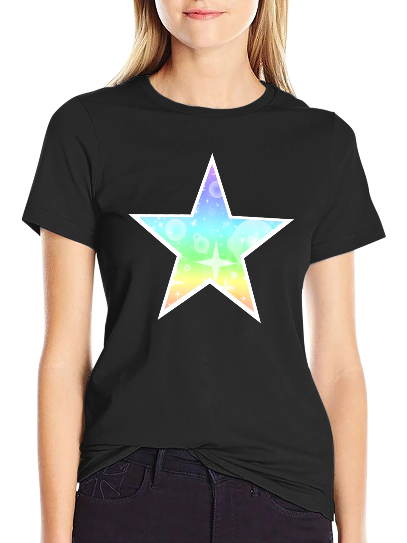 Rainbow Star Graphic Black T-Shirt